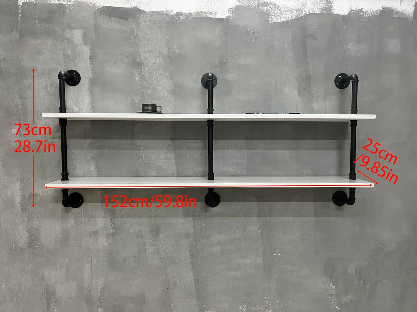 Industrial Pipe Shelving Rustic White Pipe Wall Shelves Industrial Shelves with Wood Planks Floating Shelves 60 Inch Farmhouse Bathroom,Kitchen Shelving Wall Mounted