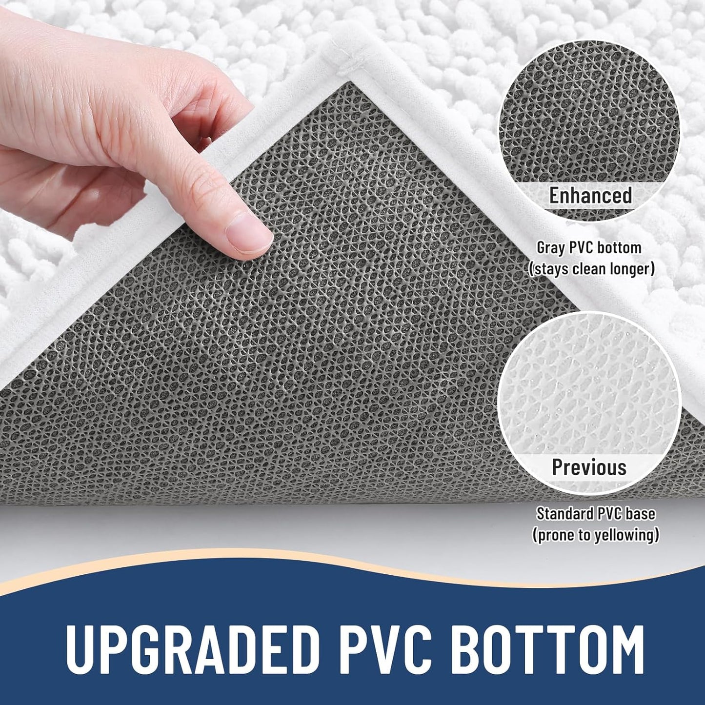 Arotive Luxury Chenille Bathroom Rug Mat, Extra Soft Thick Absorbent Shaggy Bath Rugs, Non-Slip Machine Wash Dry, Plush Bath Mats for Bathroom, Shower and Tub, 50x30, White