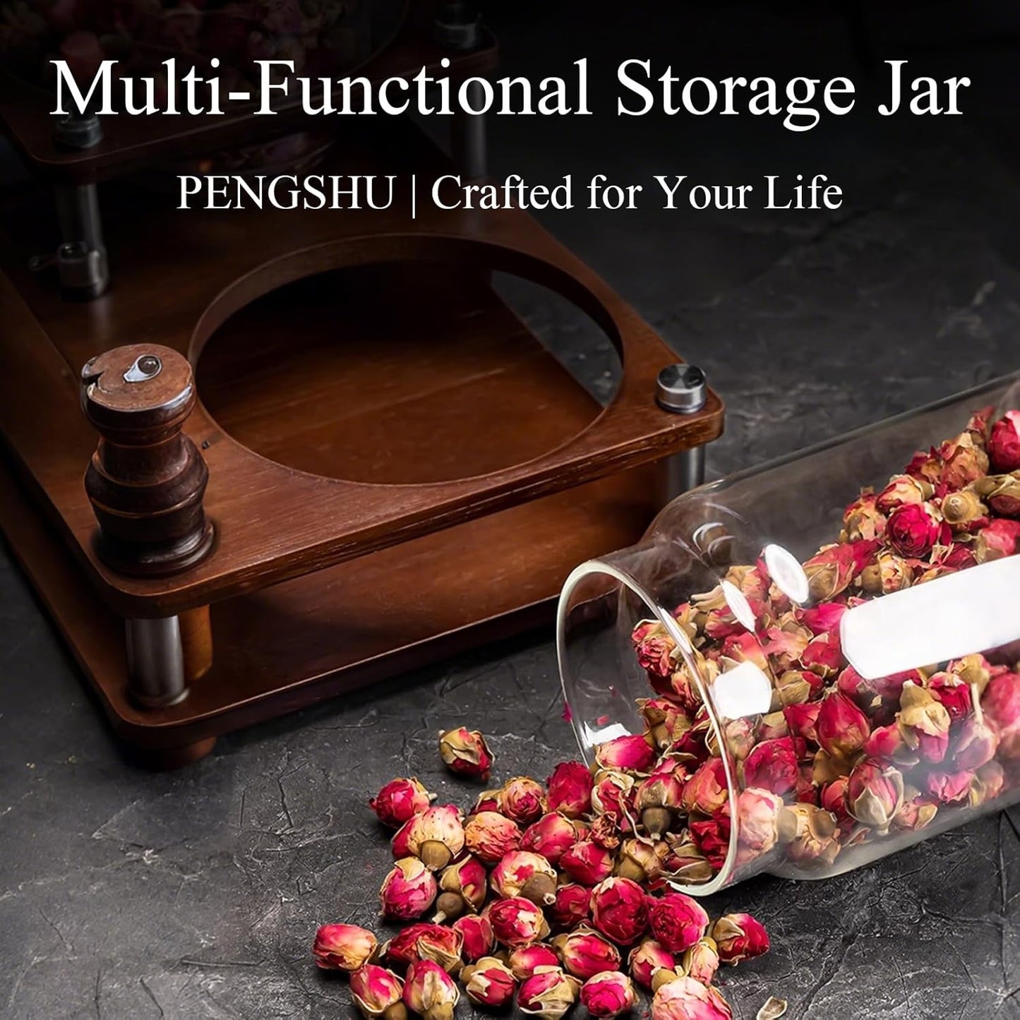 Glass Jars with Airtight Wood Lids - Small Large Kitchen and Pantry Storage Containers, Canisters for Spaghetti, Noodles, Pasta, Ground Coffee, Sugar, Cereal, Spice, Salt, Salad, Matcha, Set of 5