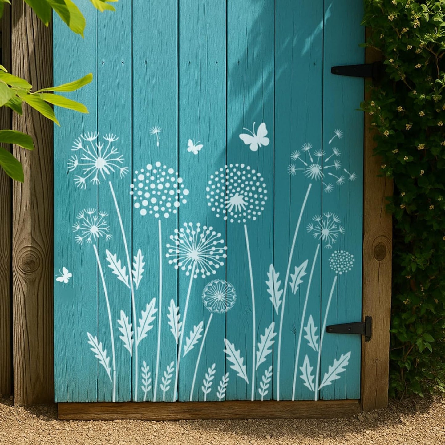 12PCS Large Flower Stencils for Painting 12 x 12 Inch Dandelion Stencil with Brushes Dandelion Floral Stencils for Wood Fence Butterfly Paint Template for Walls Garden Fence Furniture