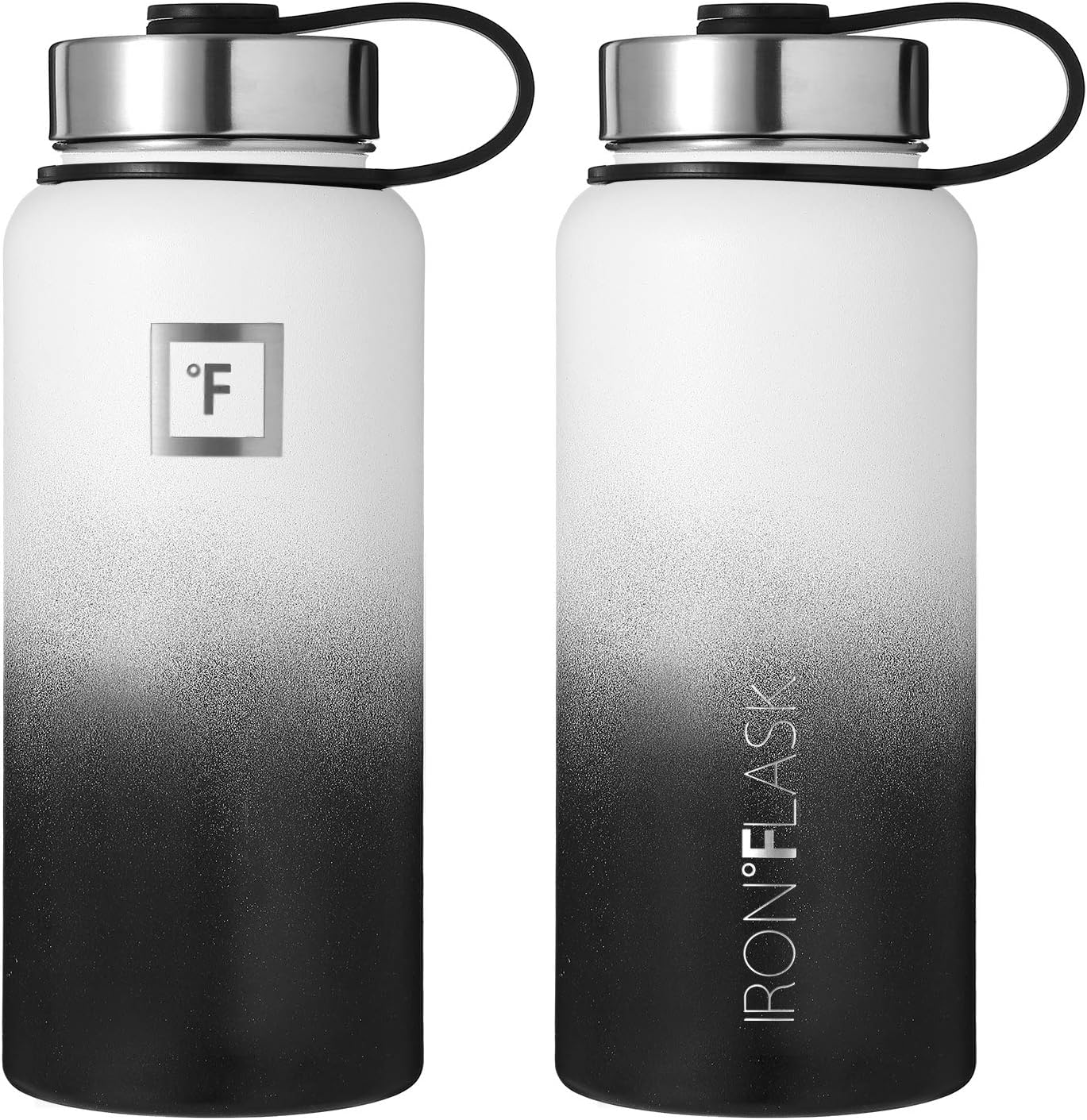 IRON °FLASK Camping & Hiking Hydration Flask with 3 Lids - Stainless Steel, Double Walled & Vacuum Insulated Water Bottle - Leak Proof & BPA Free (Day & Night, Spout - 32 oz)