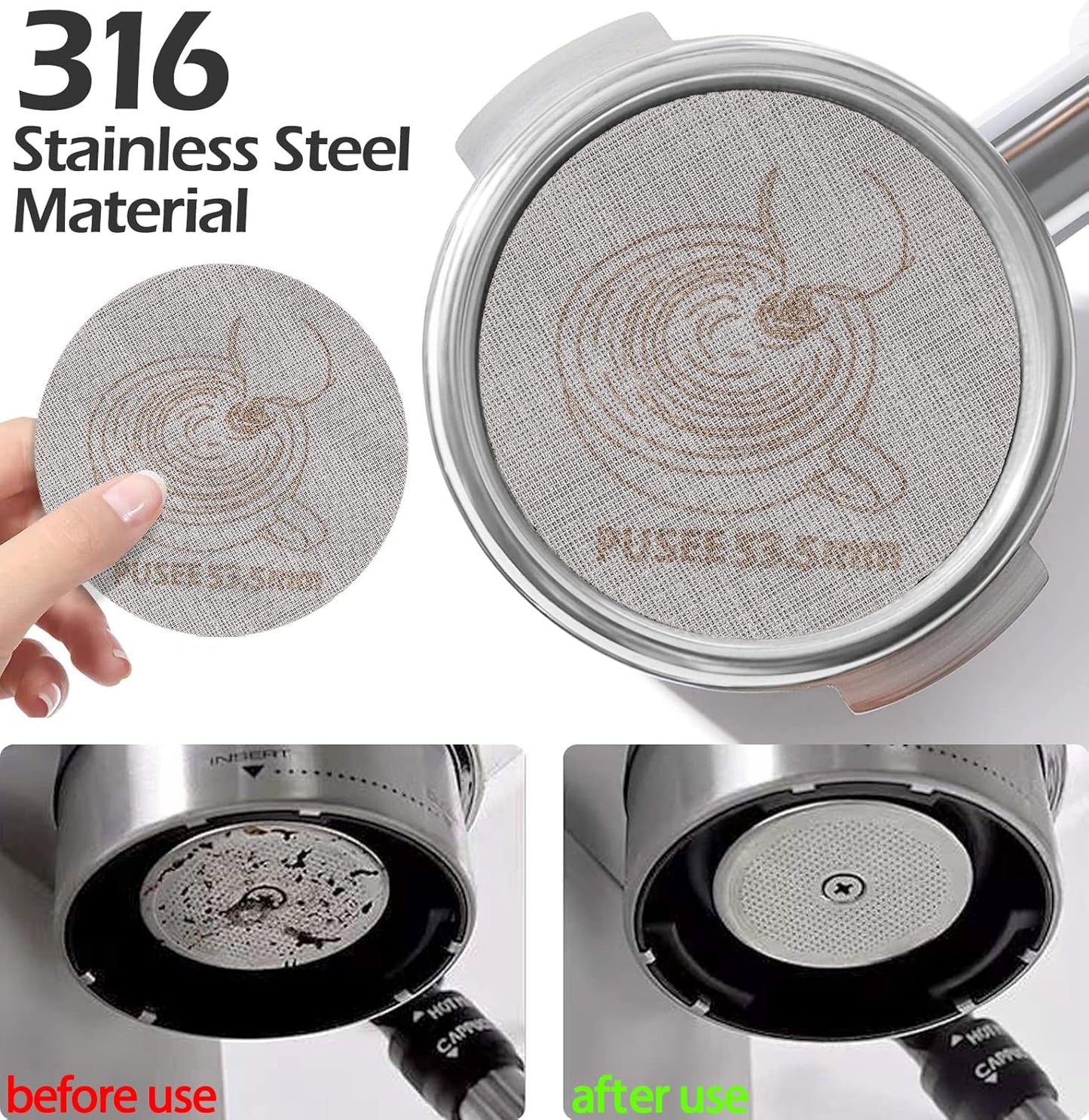 PUSEE Espresso Dosing Funnel & Puck Screen, Magnetic Coffee Dosing Ring Aluminum Metal, Reusable 1.7mm Thickness 150m Espresso Puck Screen 316 Stainless Steel Fits 51mm Portafilter