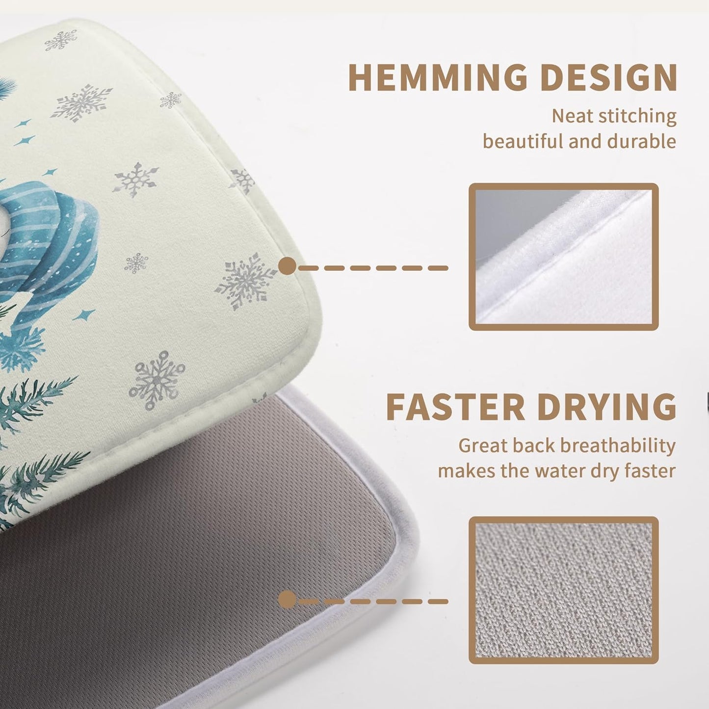 Winter Dish Drying Mat Winter Snowman Large Kitchen Mats Dish Drying Pad Blue Snowman Pine Tree Absorbent Dish Dryer Mat for Kitchen Countertops Microfiber Drainer Pad Dish Drying Mats (18x24 in)