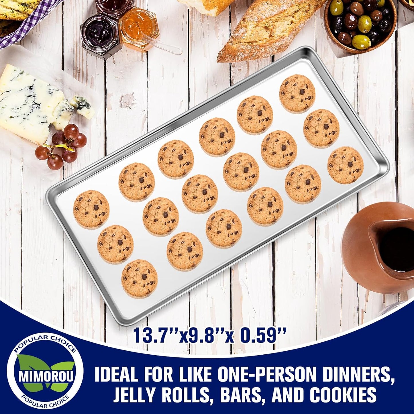 Mimorou 12 Pcs Baking Sheet Stainless Steel Cookie Sheet Small Metal Pans Professional Rectangle Oven Trays Kitchen Baking Cooking Oven and Toaster, Dishwasher Safe(13.7 x 9.8 Inches)