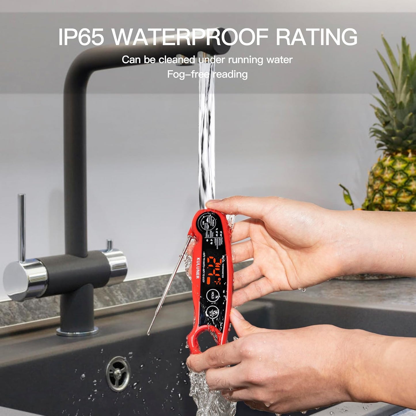 1-Second Rapid and Accurate Meat Thermometer - Waterproof Multifunctional Kitchen Food Thermometer, Ideal for Frying, Smoking, Grilling and More(Red)