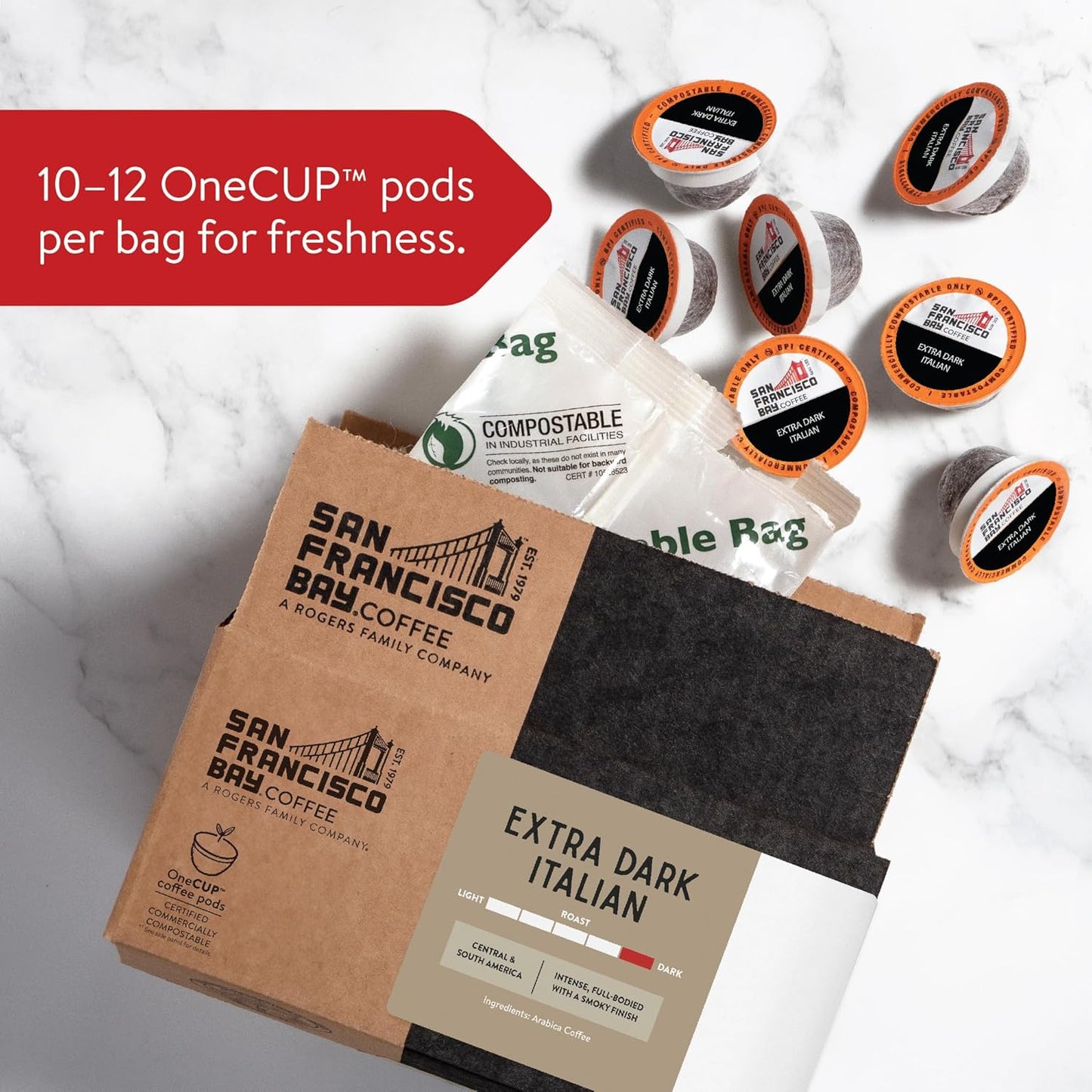 San Francisco Bay Compostable Coffee Pods - Extra Dark Italian (80 Ct) K Cup Compatible including Keurig 2.0, Dark Roast