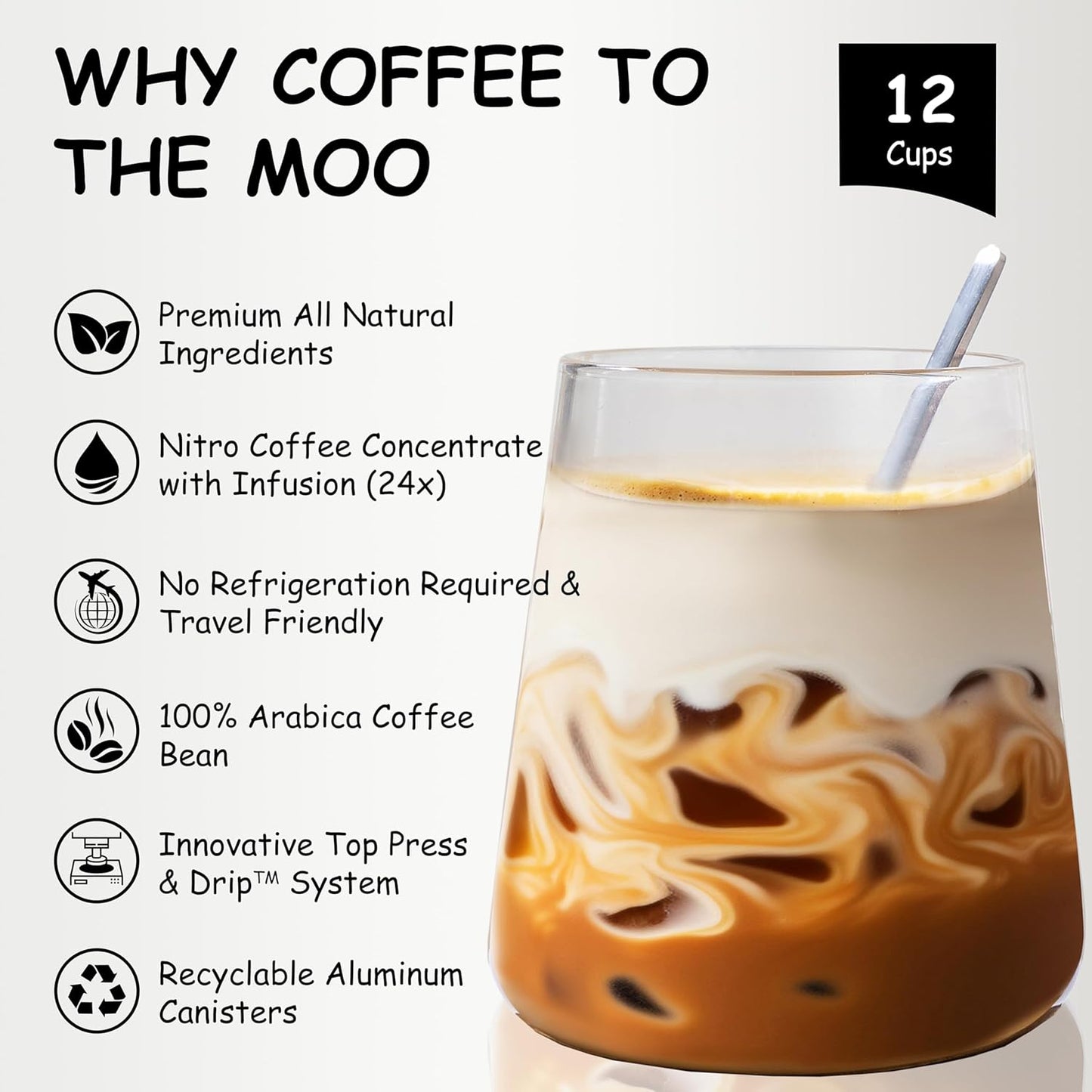 Coffee to the Moo Nitro Cold Brew Coffee Concentrate - Mix Pack (KETO, Collagen & Mushroom Coffee) | Instant Iced or Hot | Pocket/Purse Sized, Travel & Gifts Friendly | Makes 12 Cups