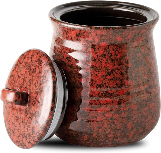 Hasense Ceramic Food Storage Jar, Coffee Canister with Lid, Cookie Candy Jar for Kitchen and Home, Serving for Dog Treat Sugar Loose Tea Flour Coffee Beans, 30 FL OZ(Red)