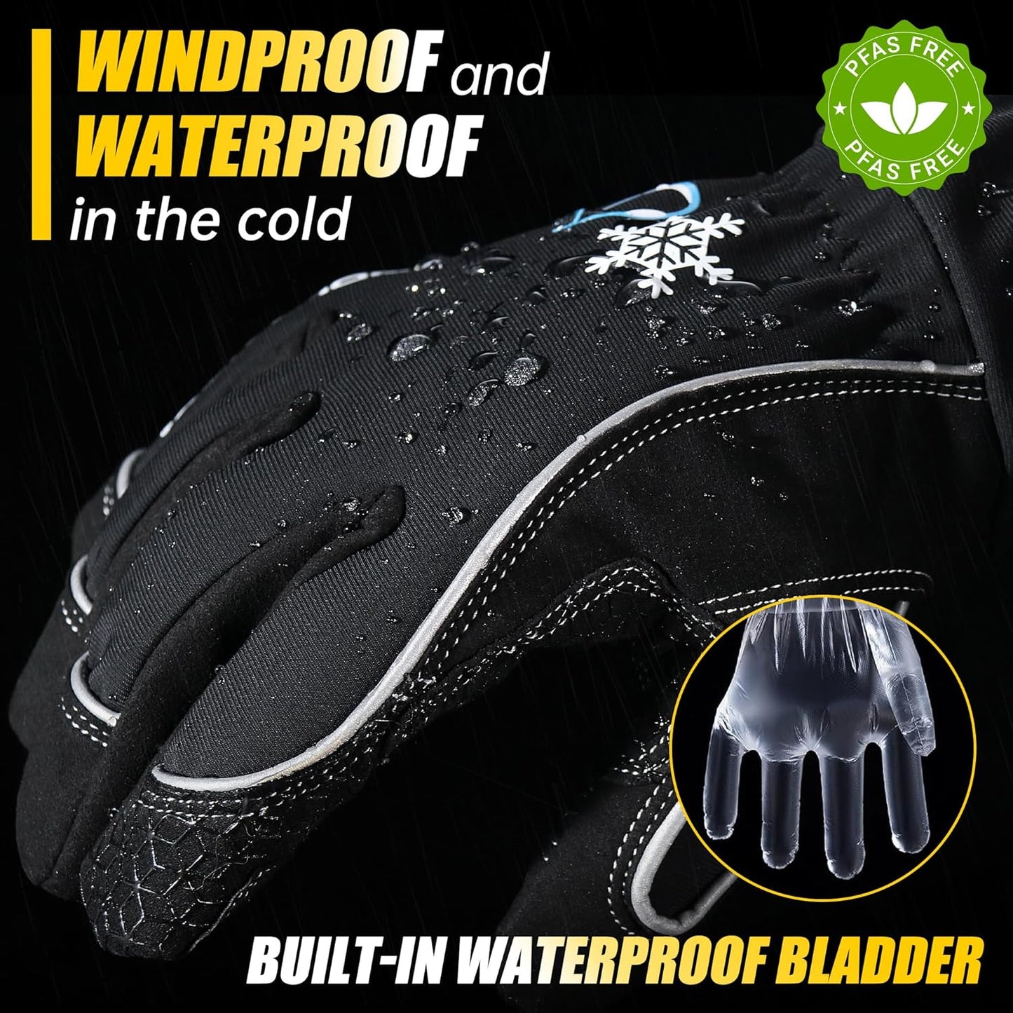 HANDLANDY Waterproof Insulated Work Gloves, 3M Thinsulate Thermal Winter Gloves for Men Women Touch Screen, Warm Ski Snowboard Cold Weather Gloves (Black, Medium)