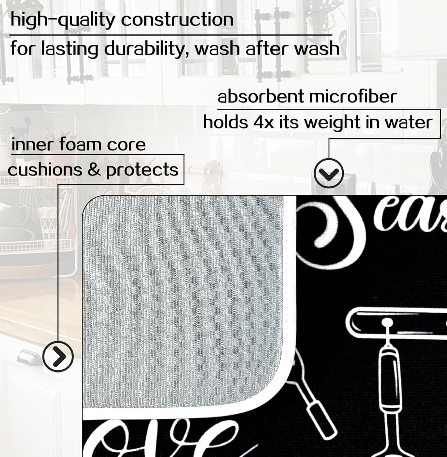 Dish Drying Mat Harvest Kitchen Is A Seasoned With Love 18 X 24 Inch For Kitchen Counter Reversible Dish Drying Pad Water Absorbing And Drying Mat For Kitchen Coffee Bar Decoration