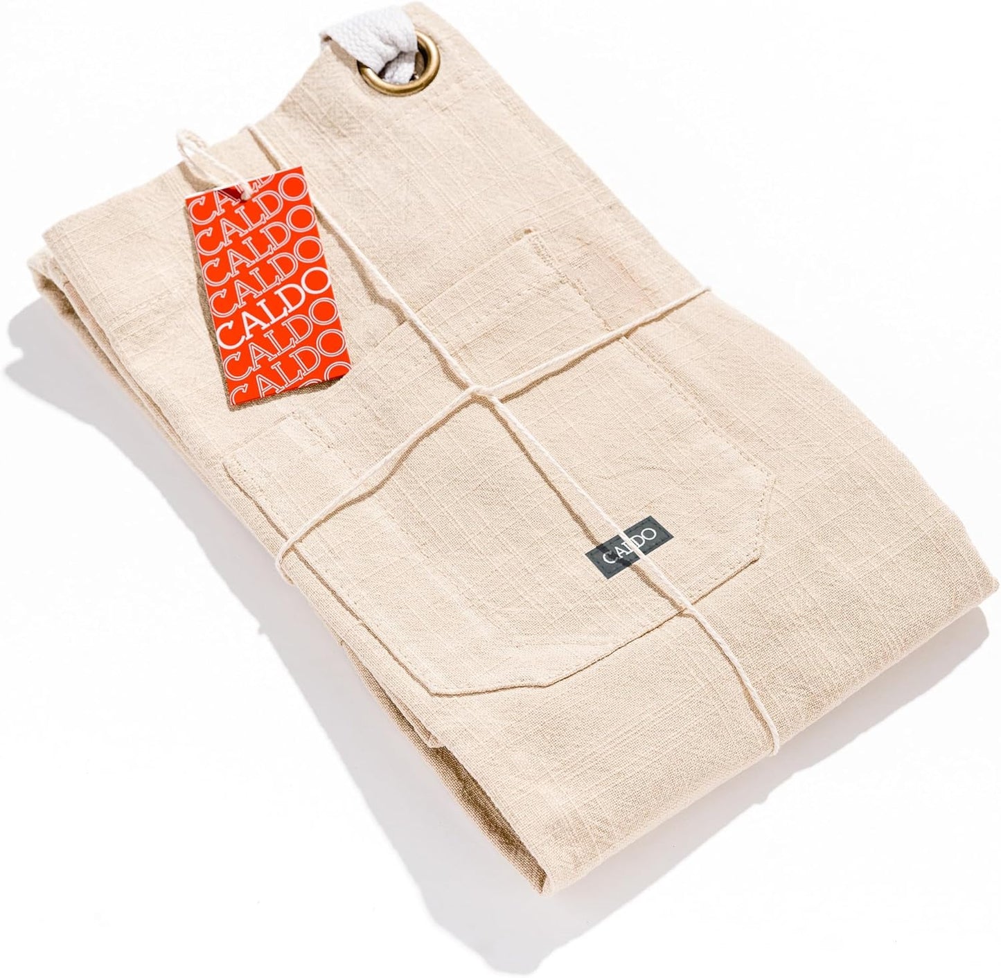 Caldo Linen Kitchen Apron for Cooking- Mens and Womens Linen Bib Apron for Professional Chef, Server, or Barista- Adjustable with Pockets (Bone)