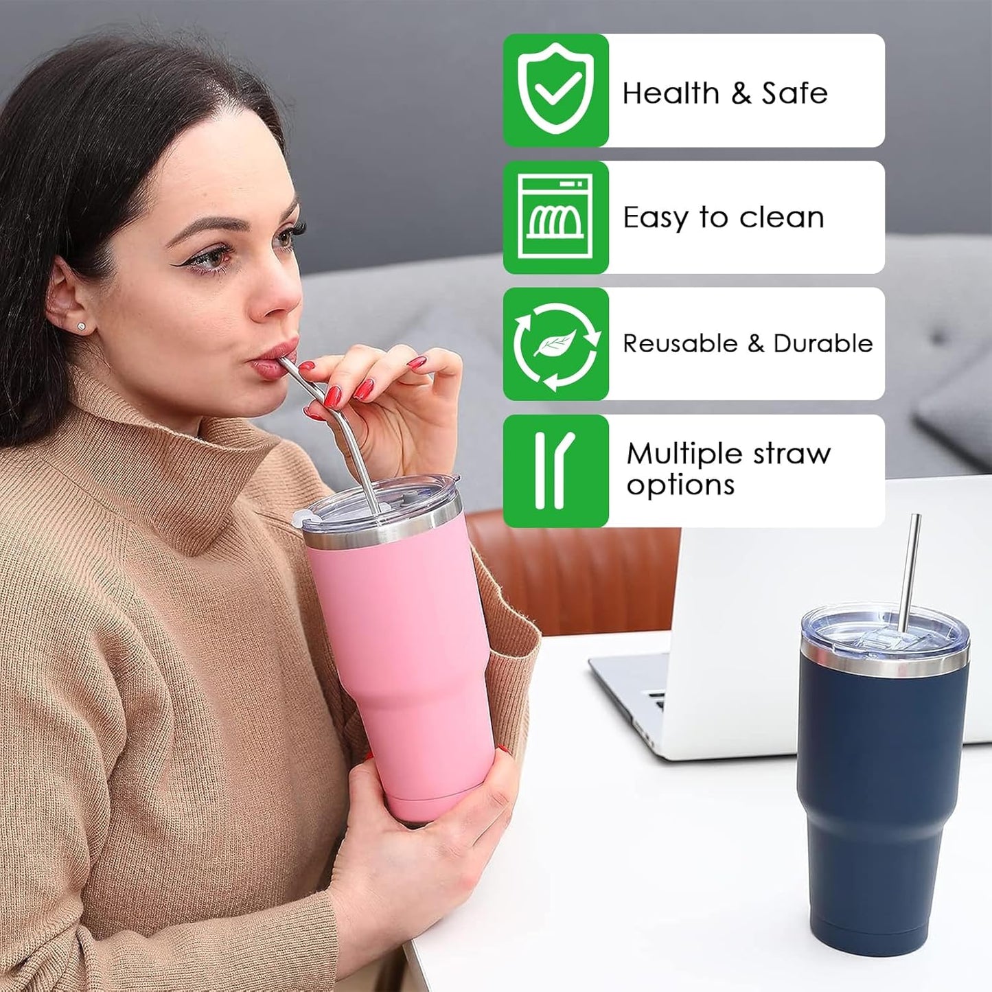 Reusable Straw,Stainless Steel Straws,Drinking Straws Fit for Standley 30 OZ,4 + 1 Cleaning Brush for 20/30 Oz for Yeti/RTIC/Ozark/Reduce/Trail and More Brand Tumblers