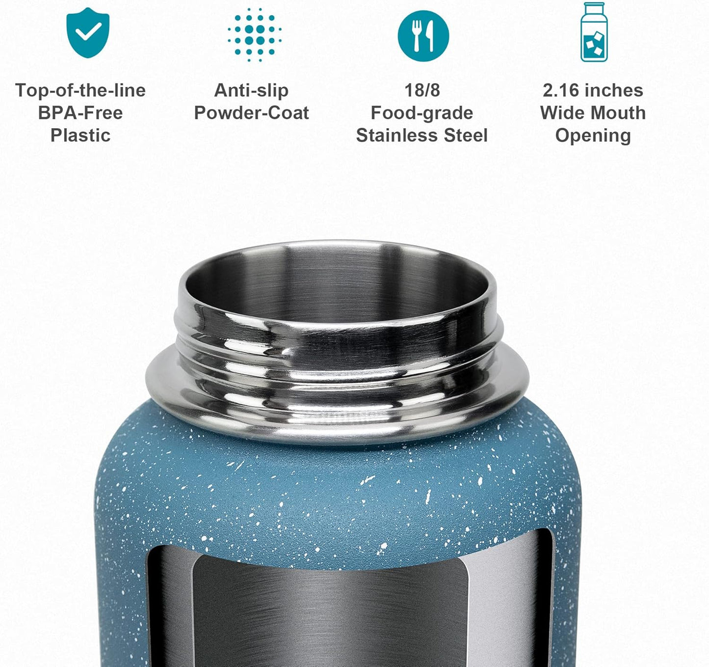 BUZIO 40 oz Water Bottle Insulated with Straw & 3 lid and Carrying Pouch, Leak Proof Anti-Slip Stainless Steel Water Flask Jug, Cold for 48 Hrs Double Vacuum Thermo Canteen, BPA-Free, Starry Indigo