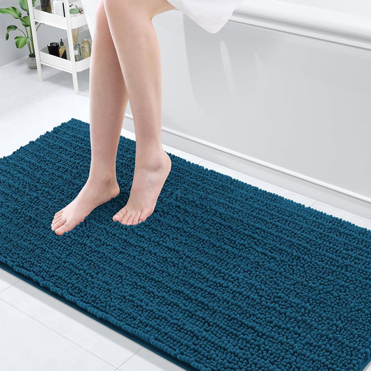 Arotive Luxury Chenille Bathroom Rug Mat, Extra Soft Thick Absorbent Shaggy Bath Rugs, Non-Slip Machine Wash Dry, Plush Bath Mats for Bathroom, Shower and Tub, 70x24, Peacock Blue