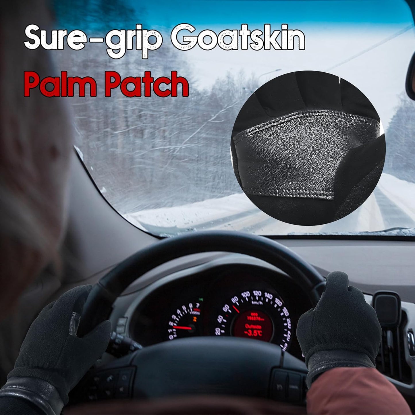 HANDLANDY Winter Gloves for Men Women, Thermal Gloves for Cold Weather Driving Cycling Ski Outdoor, Insulated Leather Work Gloves (Small, Black)