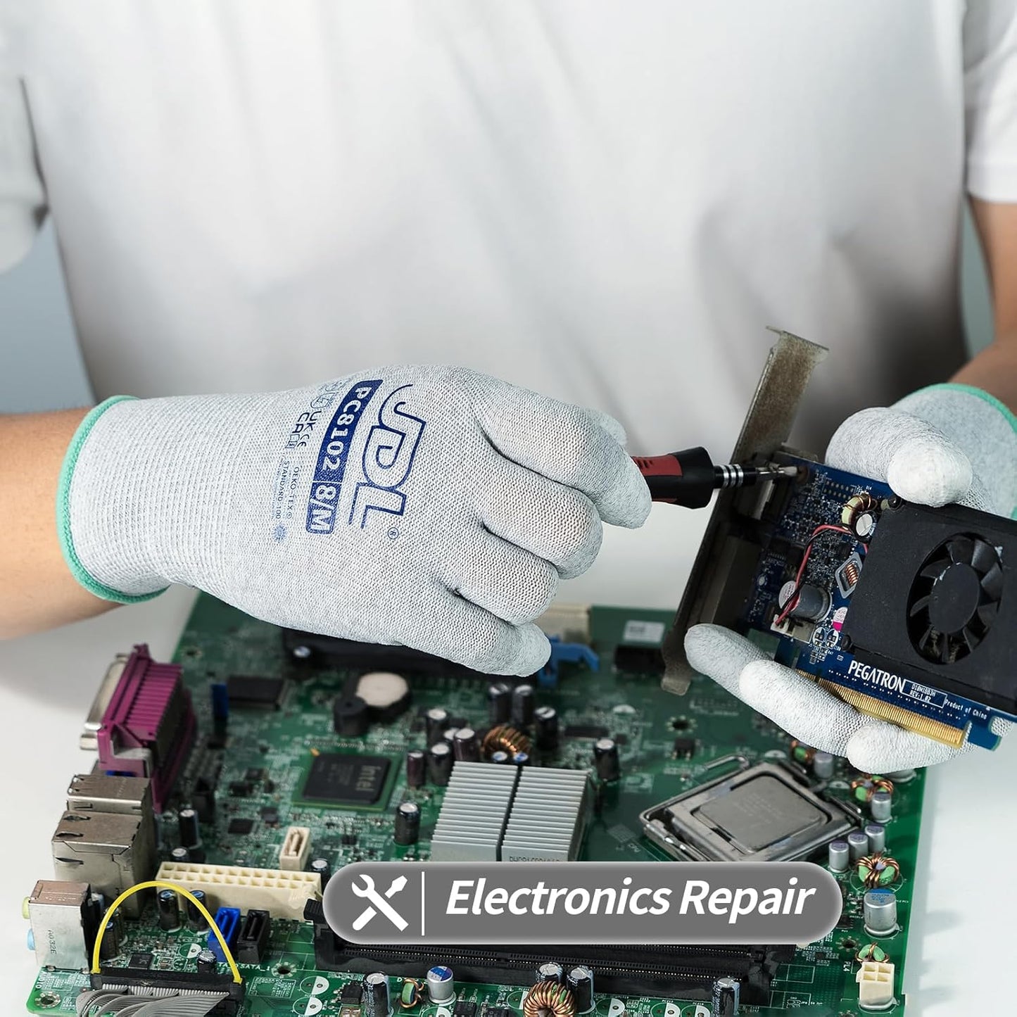 JDL ESD Work Gloves, Anti-Static Gloves for PC Building, 36 pairs, Computer Installation & Repair, High Resistance Carbon Fiber Gloves, Medium