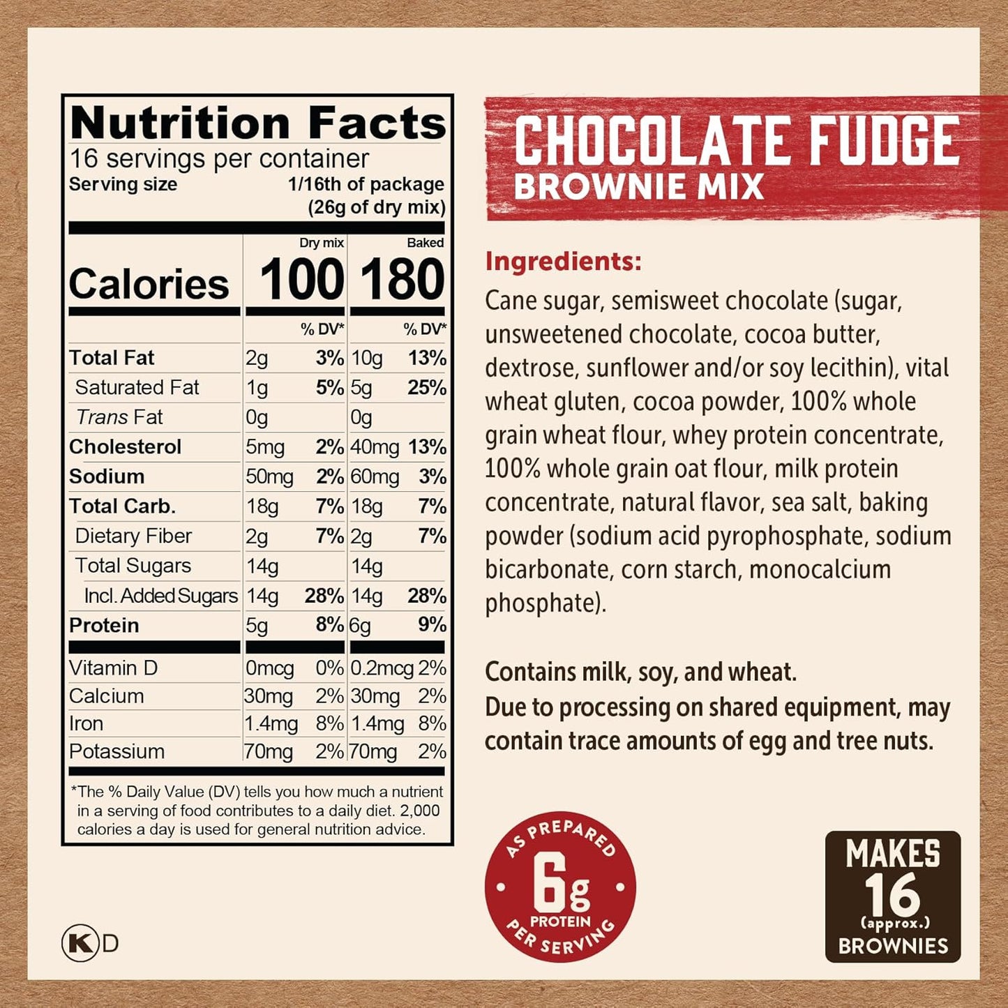 Kodiak Cakes Chocolate Fudge Brownie Mix, 14.8 Ounce Boxes (Pack of 6)