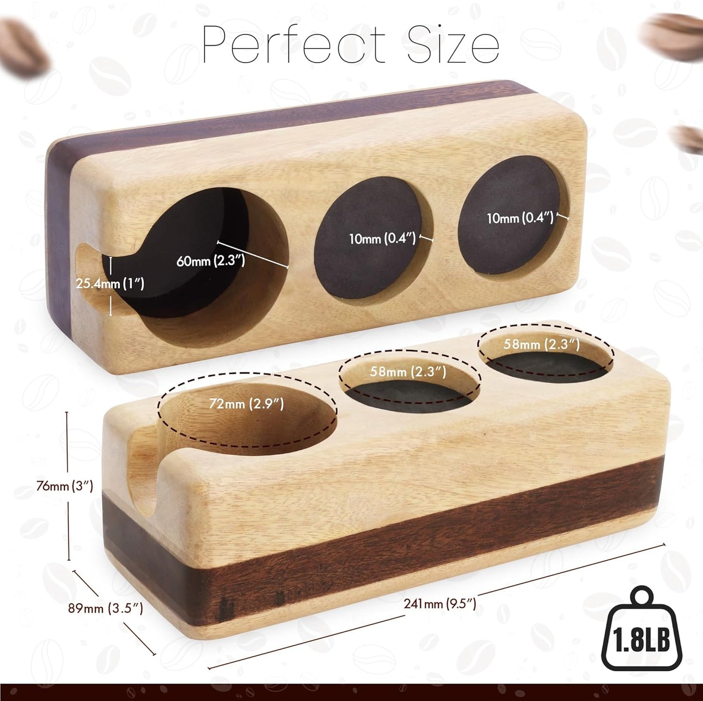 Espresso Tamping Station - Portafilter Holder (72mm) - Acacia & Mango Wood Espresso Station & Tool Organizer - Essential Accessories for Baristas