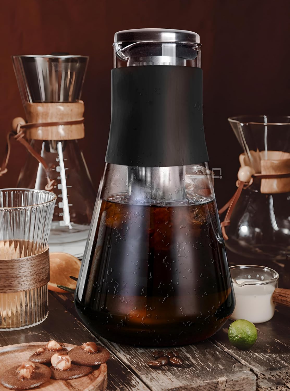 AGOGO Cold Brew Iced Coffee Makers with Metal Filters Silicone Non-slip Grip Carafe 1600ml
