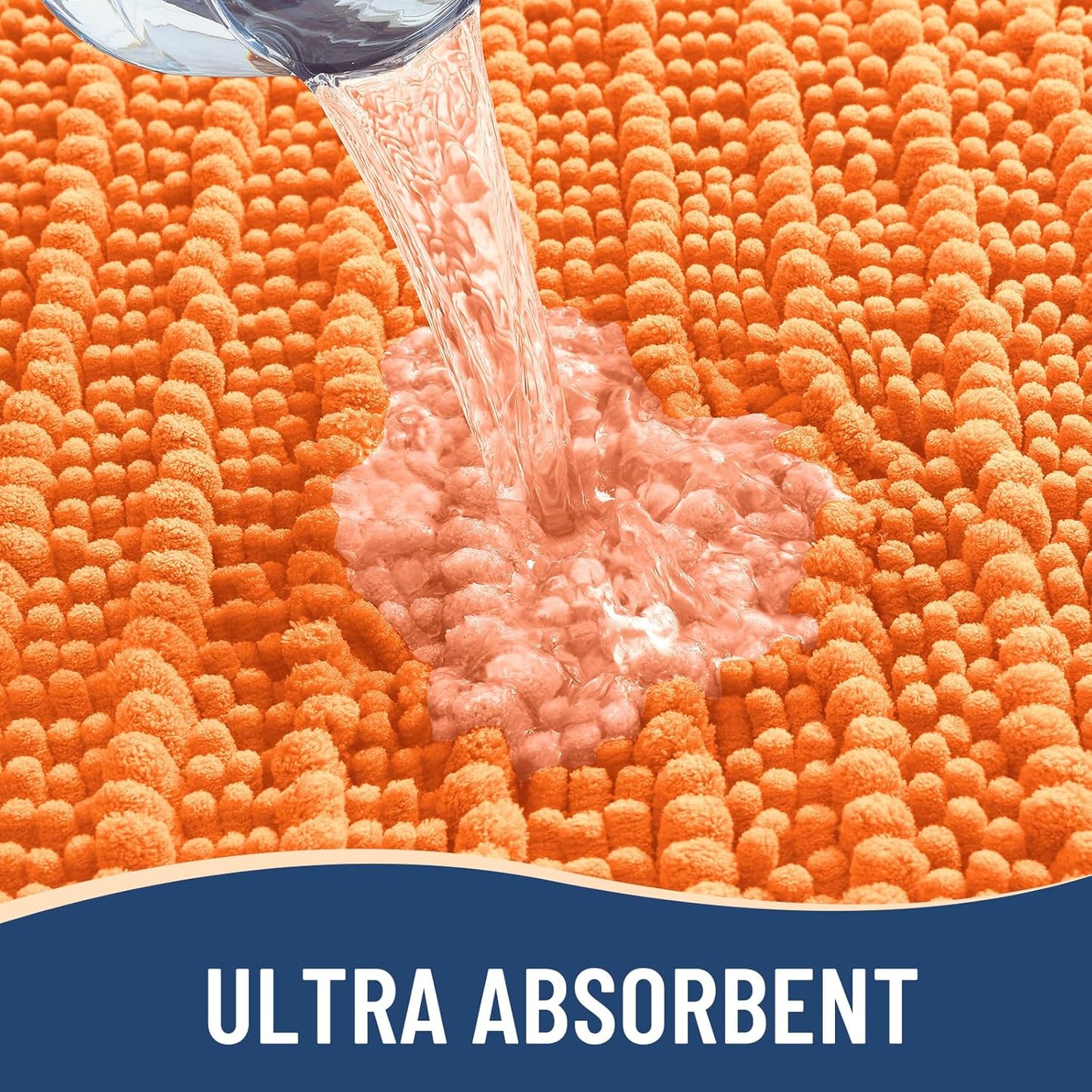 Arotive Luxury Chenille Bathroom Rug Mat, Extra Soft Thick Absorbent Shaggy Bath Rugs, Non-Slip Machine Wash Dry, Plush Bath Mats for Bathroom, Shower and Tub, 30x20, Orange