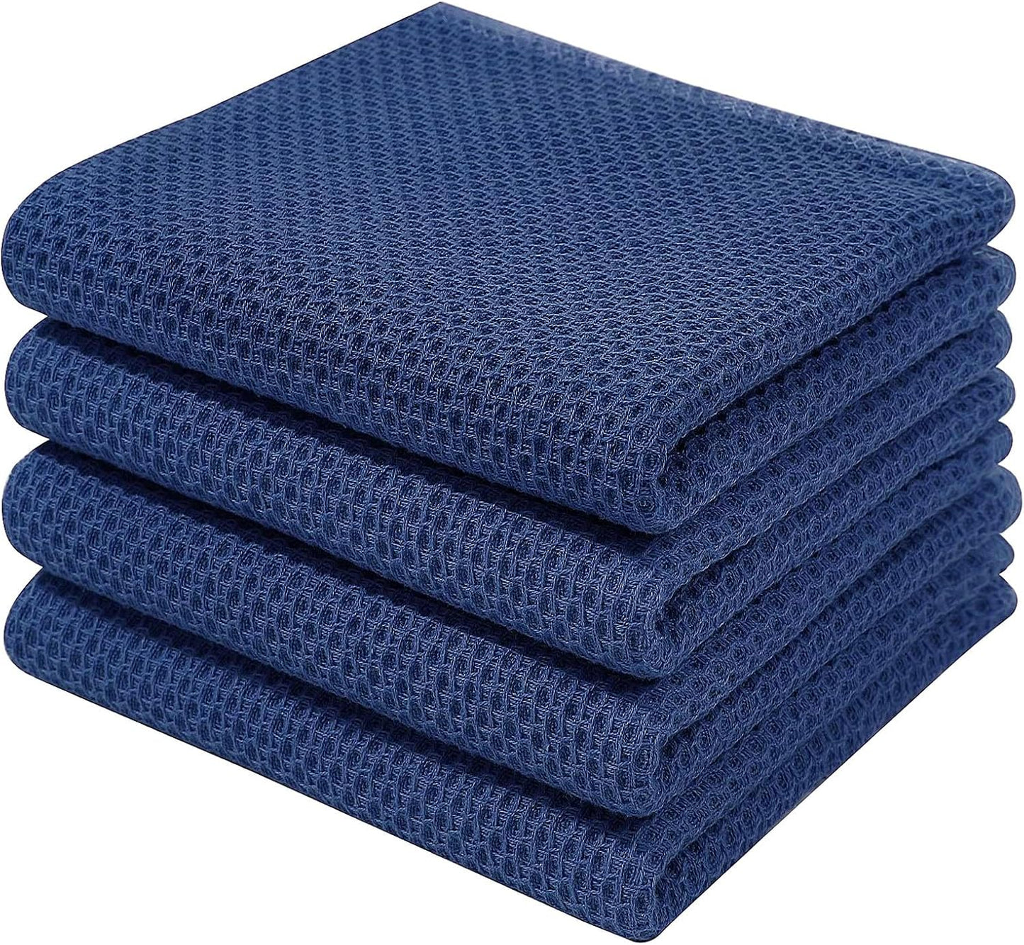 Homaxy 100% Cotton Waffle Weave Kitchen Dish Towels, Ultra Soft Absorbent Quick Drying Cleaning Towel, 13 x 28 Inches, 4-Pack, Navy Blue