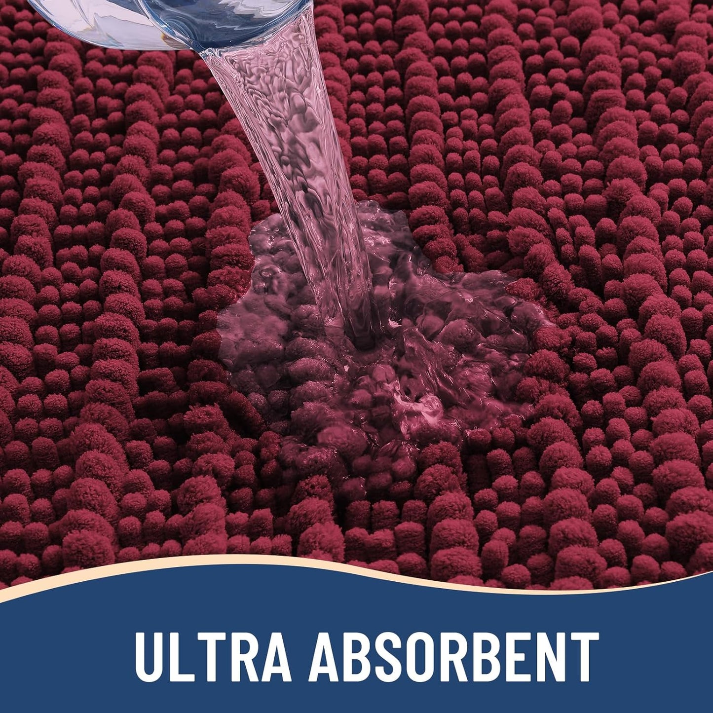 Arotive Luxury Chenille Bathroom Rug Mat, Extra Soft Thick Absorbent Shaggy Bath Rugs, Non-Slip Machine Wash Dry, Plush Bath Mats for Bathroom, Shower and Tub, 36x24, Burgundy