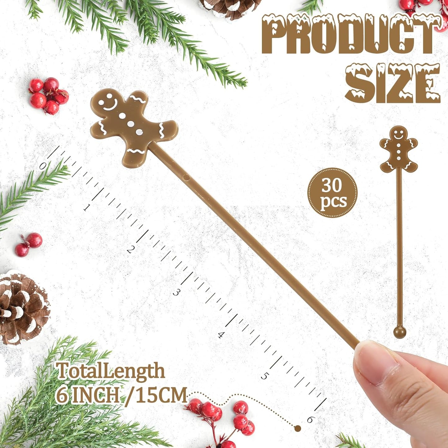 30 Pcs Christmas Drink Stirrers Xmas Stir Stick Holiday Coffee Swizzle Stick Reusable Plastic Hot Cocoa Bar Chocolate Decoration Cocktail Mixer(Gingerbread Man,Cute Color)