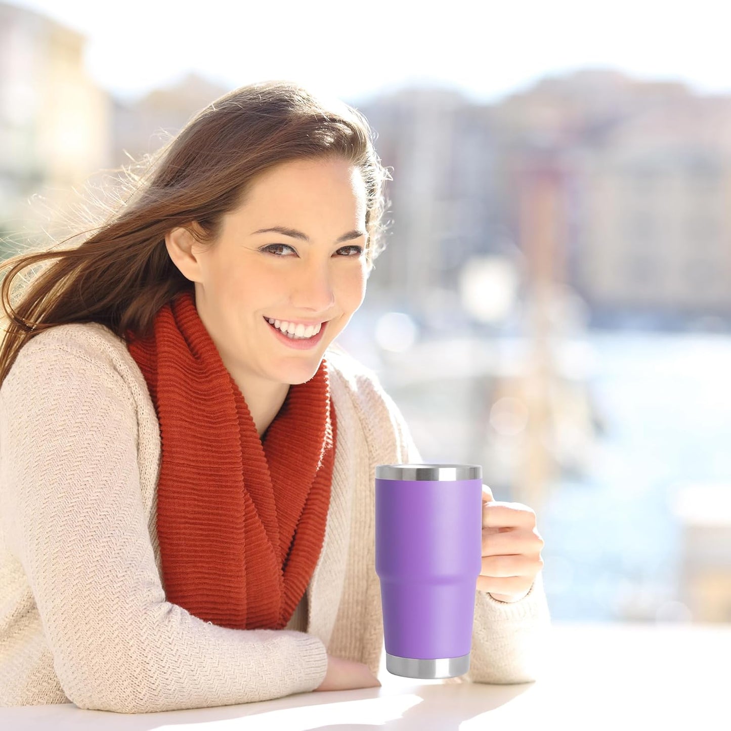 HASLE OUTFITTERS 20oz Tumbler Bulk with Lid, Stainless Steel Tumbler Bulk with Handle, Metal Insulated Travel Coffee Mug Set with Handle, Double Wall Vacuum Leak Proof Tumbler Cup, Purple 12 Pack