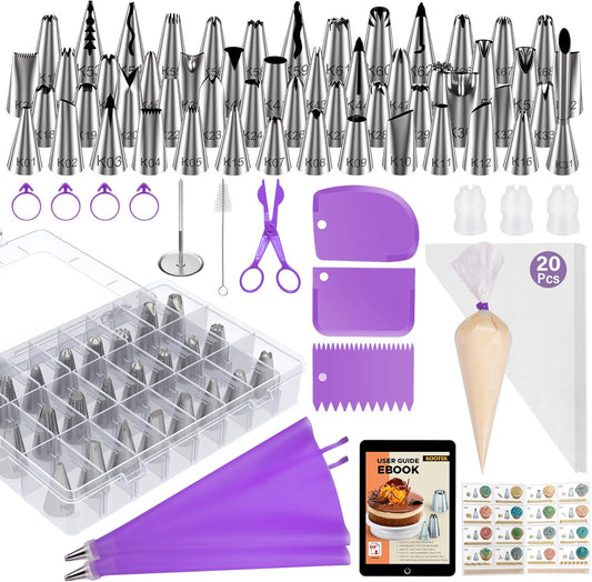 Kootek 90 PCs Piping Bags and Tips Set, Cake Decorating Supplies Kit with 55 Numbered Icing Piping Tips, 20+2 Pastry Bags for Cake Cupcake, Frosting Piping Kit with Booklet and eBook