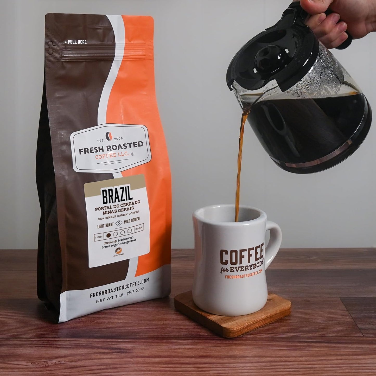 Fresh Roasted Coffee, Brazil Minas Gerais, 2 lb (32 oz), Light Roast, Kosher, Whole Bean