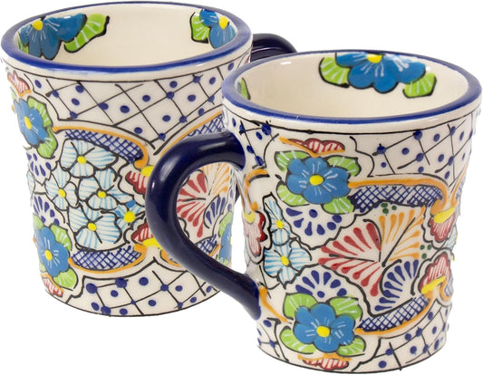 Encantada Handmade Hand-Painted Authentic Mexican Pottery Mugs (Multi Blue Green)