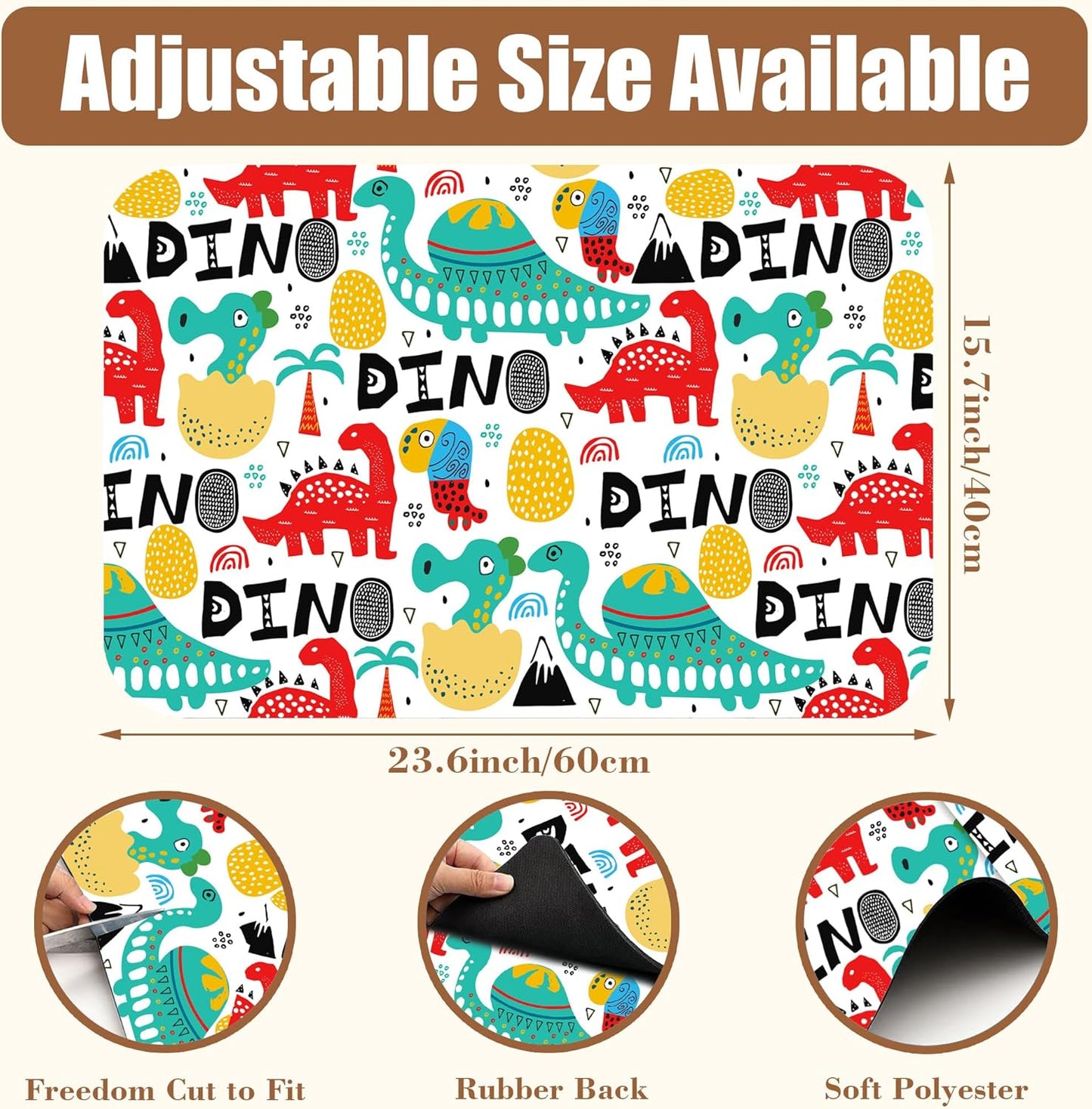 Dinosaur with Palms and Eggs Coffee Mat Absorbent Dish Drying Mat for Kitchen Counter Hide Stain Rubber Backed Coffee Bar Accessories Fit Under Espresso Machine Dish Drainer, 15.7 x 23.6 Inch