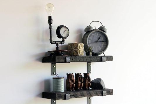 Urban Legacy Accent Shelves | Reclaimed Barn Plank | Set of 2 with Full Brackets (Coffee Bean 18"x 7"x 2")