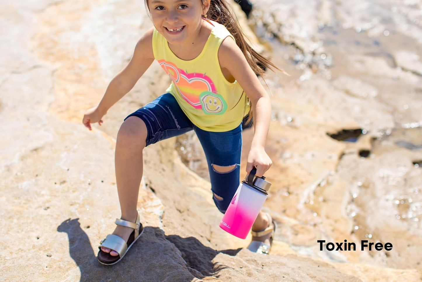 HYDRO CELL Stainless Steel Insulated Water Bottle with Straw - For Cold & Hot Drinks - Metal Vacuum Flask with Screw Cap and Modern Leakproof Sport Thermos for Adults (White/Pink 14oz)