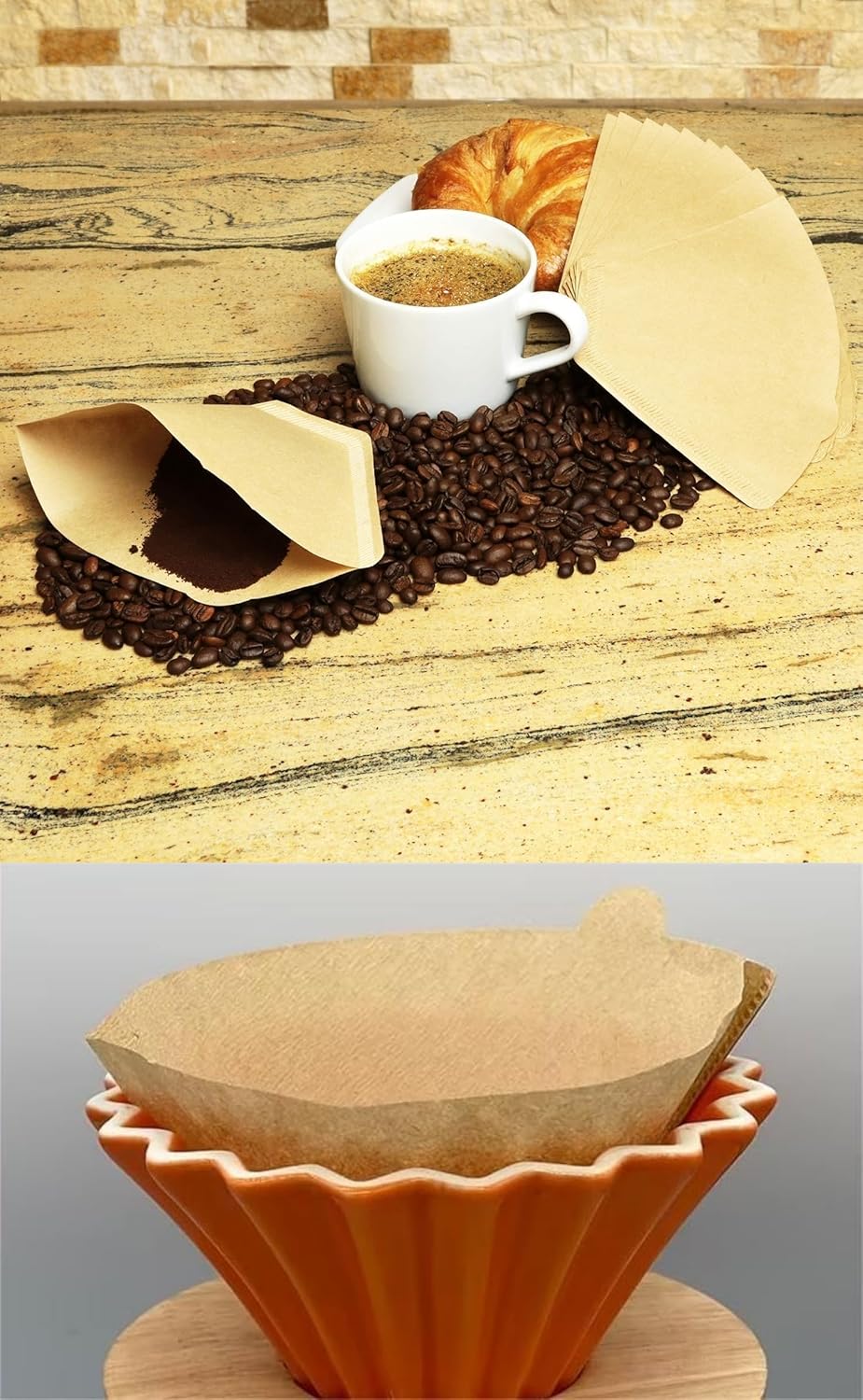 Cone Filters #2 for Coffee Makers - Tear-Resistant Paper, Sustainable Material, Say Goodbye to Coffee Grounds in Your Brew (50, Whitehite)