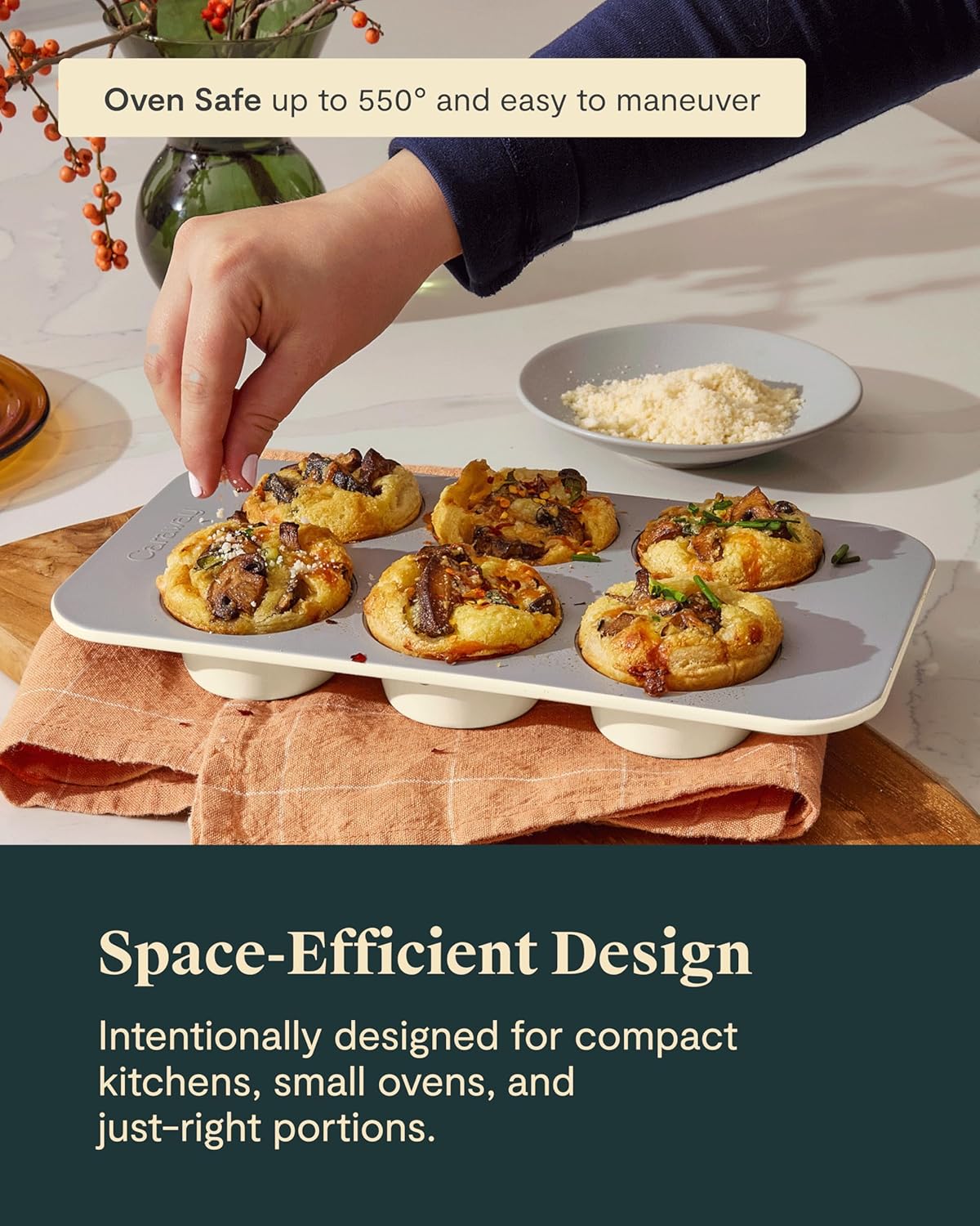 Caraway Nonstick Ceramic 6 Cup Muffin Pan – Non-Toxic, PTFE & PFOA Free – Oven Safe – Aluminized Steel Core – Small Muffin Pan for Baking Cupcakes, Muffins & More - Sage