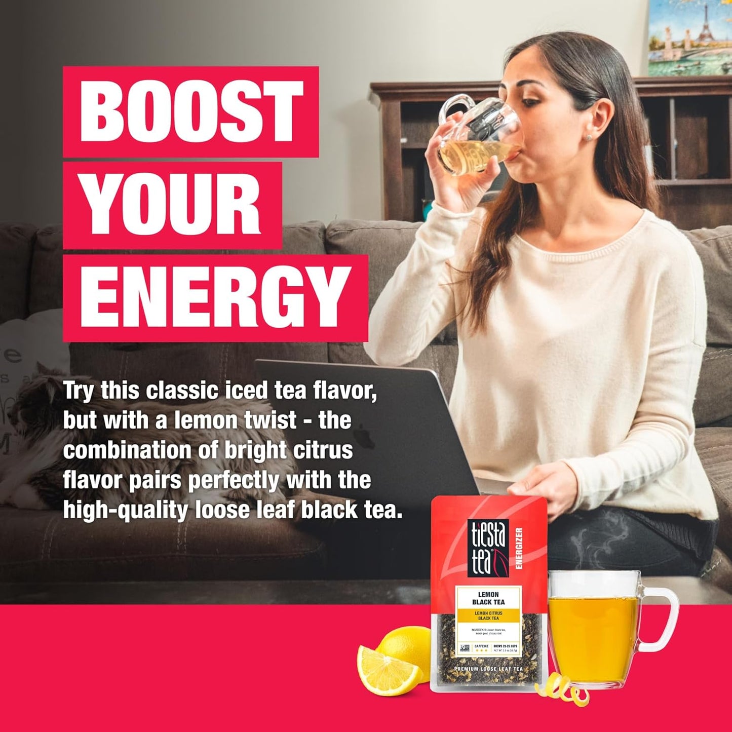 Tiesta Tea - Lemon Black Tea, Loose Leaf, Lemon Citrus Black, Premium Blend, High Caffeinated, Makes Hot or Iced, Brews Up to 25 Cups, 2 Ounce Resealable Pouch