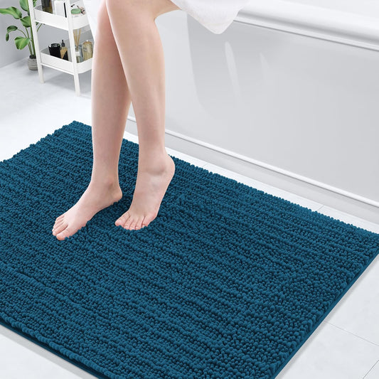 Arotive Luxury Chenille Bathroom Rug Mat, Extra Soft Thick Absorbent Shaggy Bath Rugs, Non-Slip Machine Wash Dry, Plush Bath Mats for Bathroom, Shower and Tub, 44x32, Peacock Blue