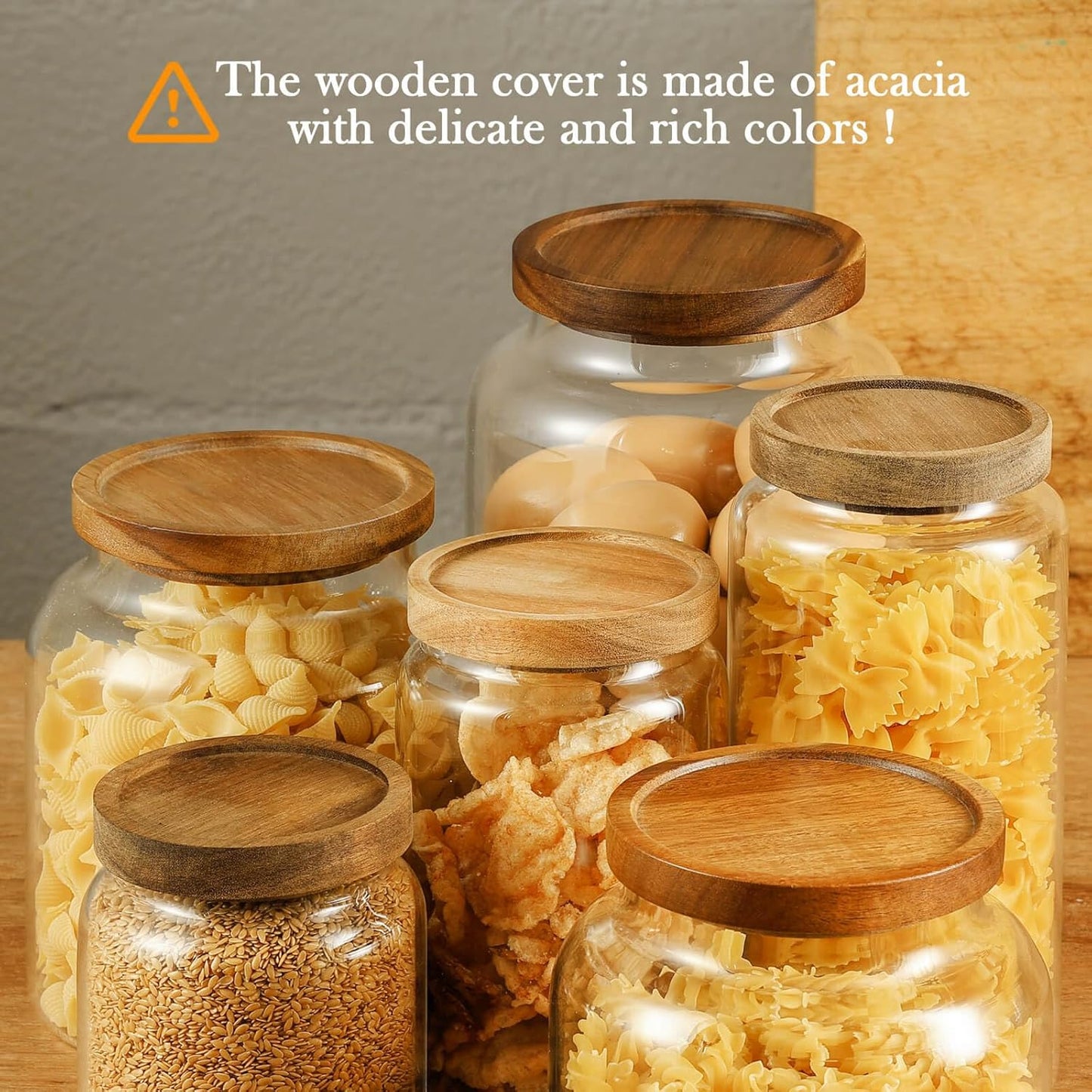 Labina Glass Storage Container Airtight Food Jars Kitchen Canister with Wood Lids, 47 Oz Wide Mouth Pantry Organization Glass Jar for Flour, Sugar, Cookie, Spagetti, Nuts and Candy (2 Pack)