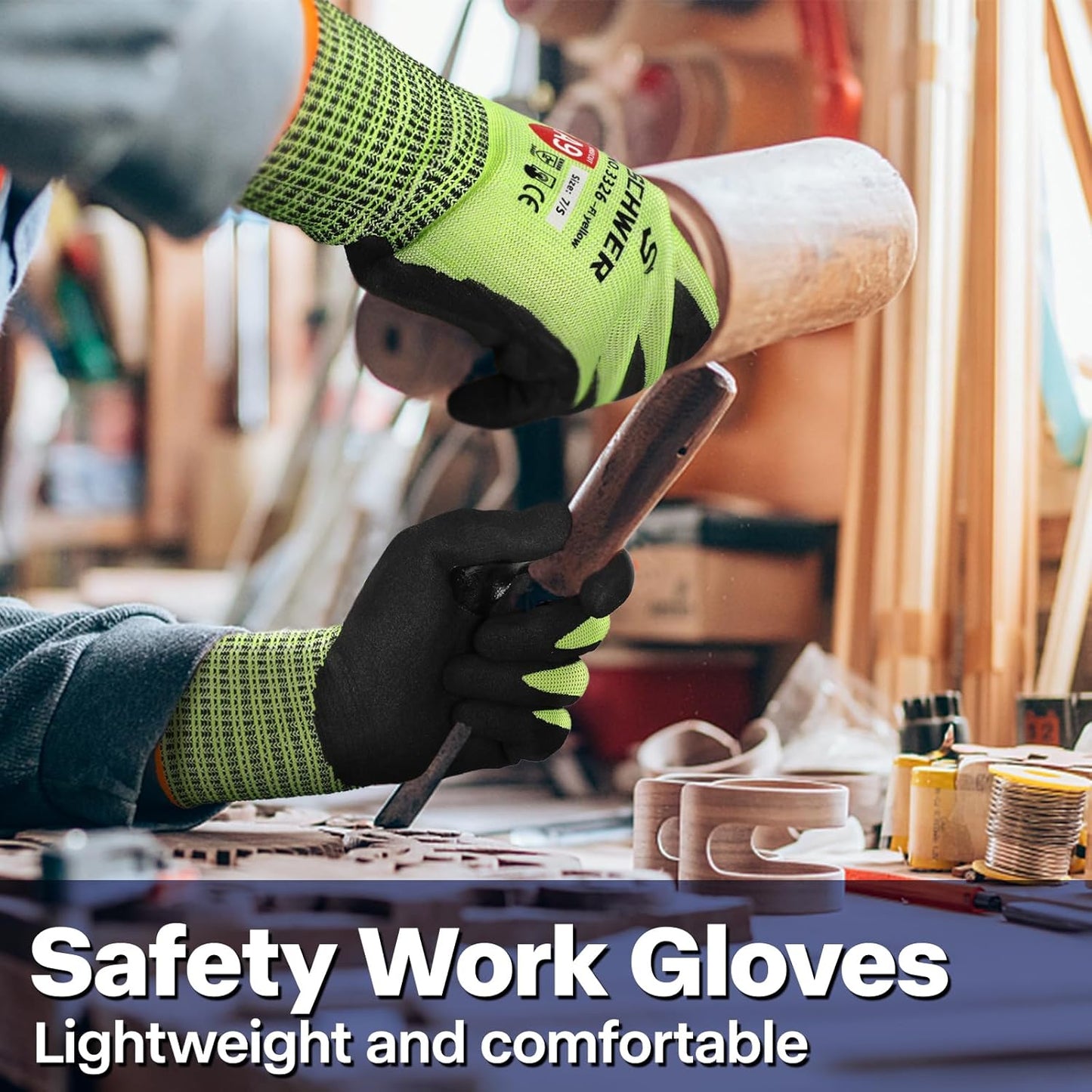 Schwer ProGuard Highest Level Cut Resistant Work Gloves PR3326 for Extreme Protection，ANSI A9 Cut Gloves with Reinforced Thumb, Non Slip, Breathable, Durable, Touch-screen, Non PFAS, Yellow1 Pair（S）