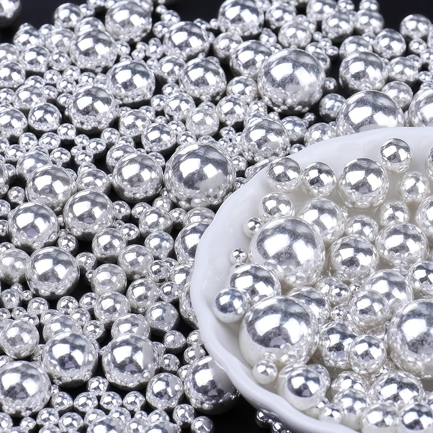 Silver Edible Pearls for Cake Decorating, 6 Sizes Mix 4.6 oz Pearl Sugar Sprinkles Baking Decoration for CupCake Cookies Ice Cream Dessert Topping