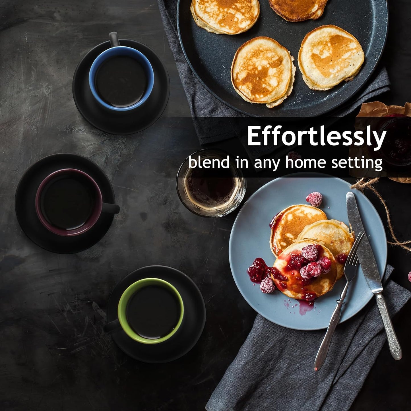 MIAMIO - 2.5 oz Espresso Cup Set with Saucers Coffee Mug Set of 6 - Ceramic Coffee Mug Stackable Espresso Mug with Stand for Coffee Drinks, Latte, Cafe Mocha - Le Papillon Collection (Colorful)