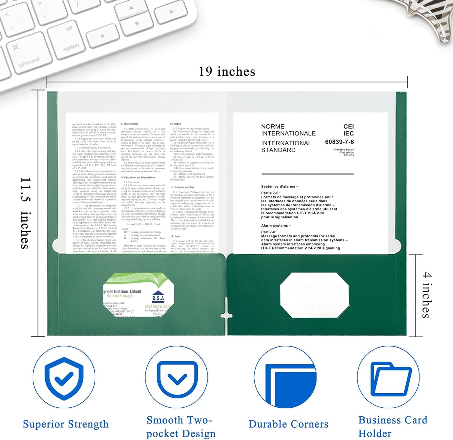 Zzrywuty File Folders with Pockets Letter Size, 25-Pack Paper Folders with Card Slot, Two Pocket Folders for School Students, Businessmen, Home and Office Workers（Dark Green）