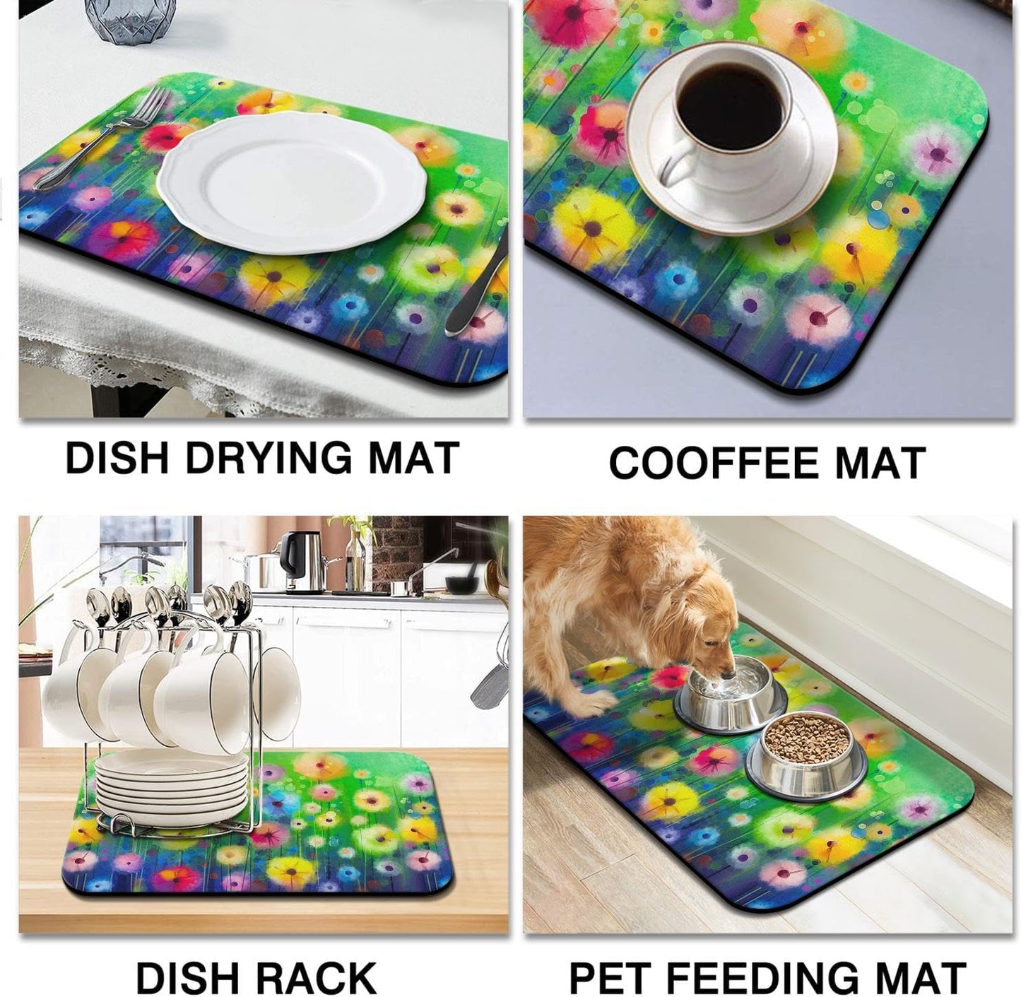 Dish Drying Mat for Kitchen Counter 20x12in Washable Quick Dish Drying Pad Rubber Backed Absorbent Draining Mat Fit Kitchen Counter,Bar,Under Sink,Dishes,Utensils,Dish Rack