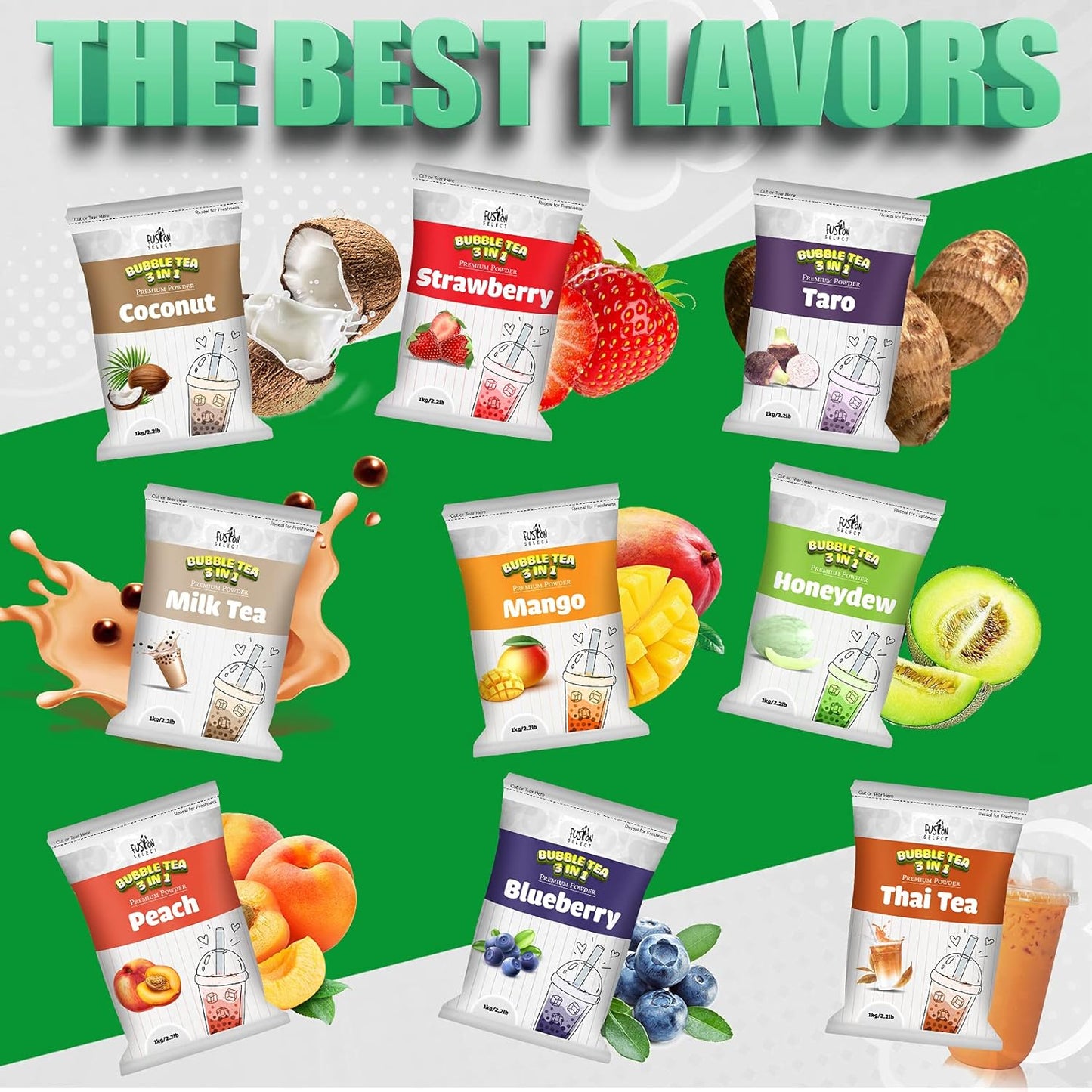 Fusion Select 2.2lb Brown Sugar Milk Tea Powder Flavored-3-in-1 Drink Powder with Cream & Sugar - Instant Pre-Mixed Beverage for Hot or Cold Blends or Yummy Frappes