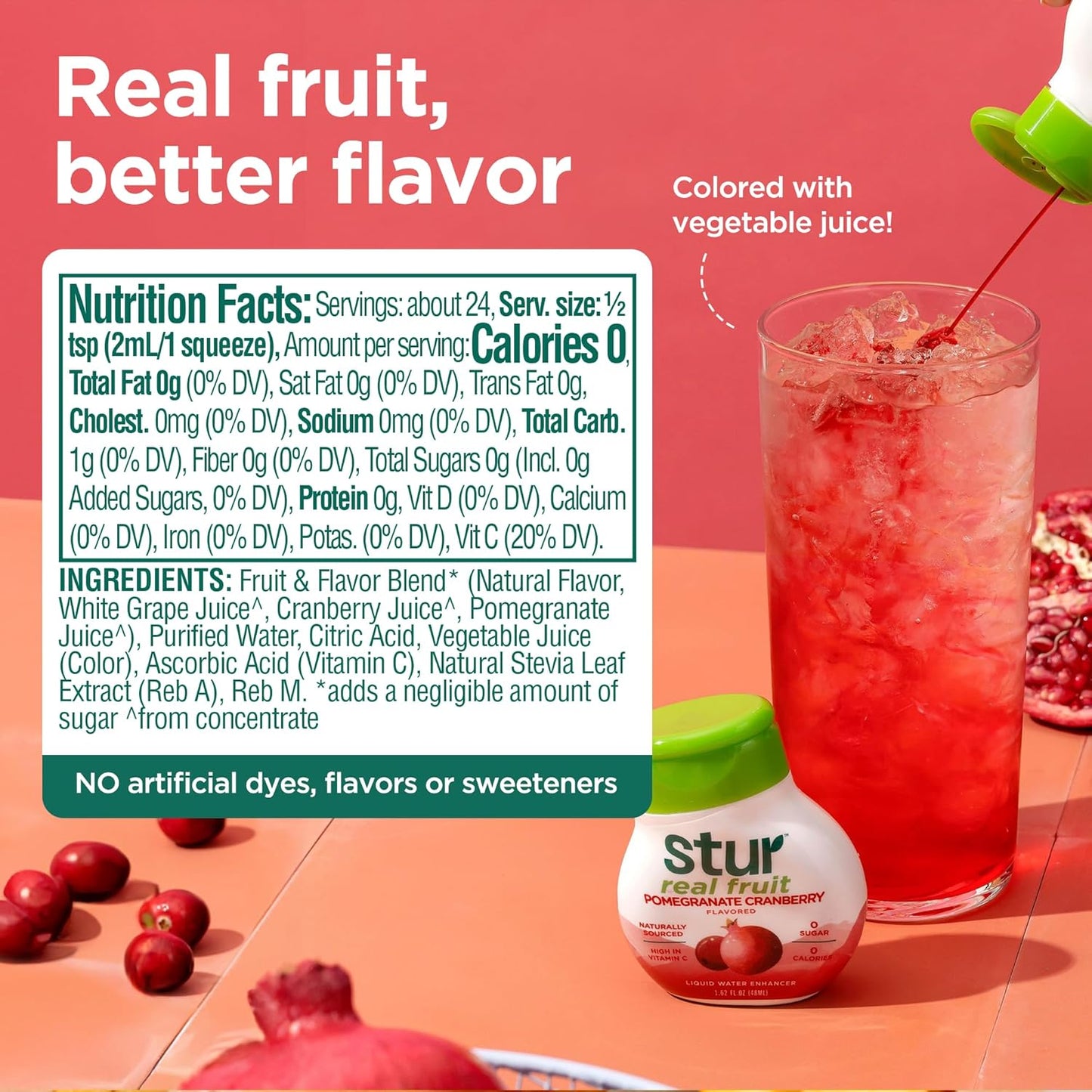 Stur Liquid Water Enhancer | Pomegranate Cranberry | Naturally Sweetened | High in Vitamin C & Antioxidants | Sugar Free | Zero Calories | Keto | Vegan | 5 Bottles, Makes 120 Drinks