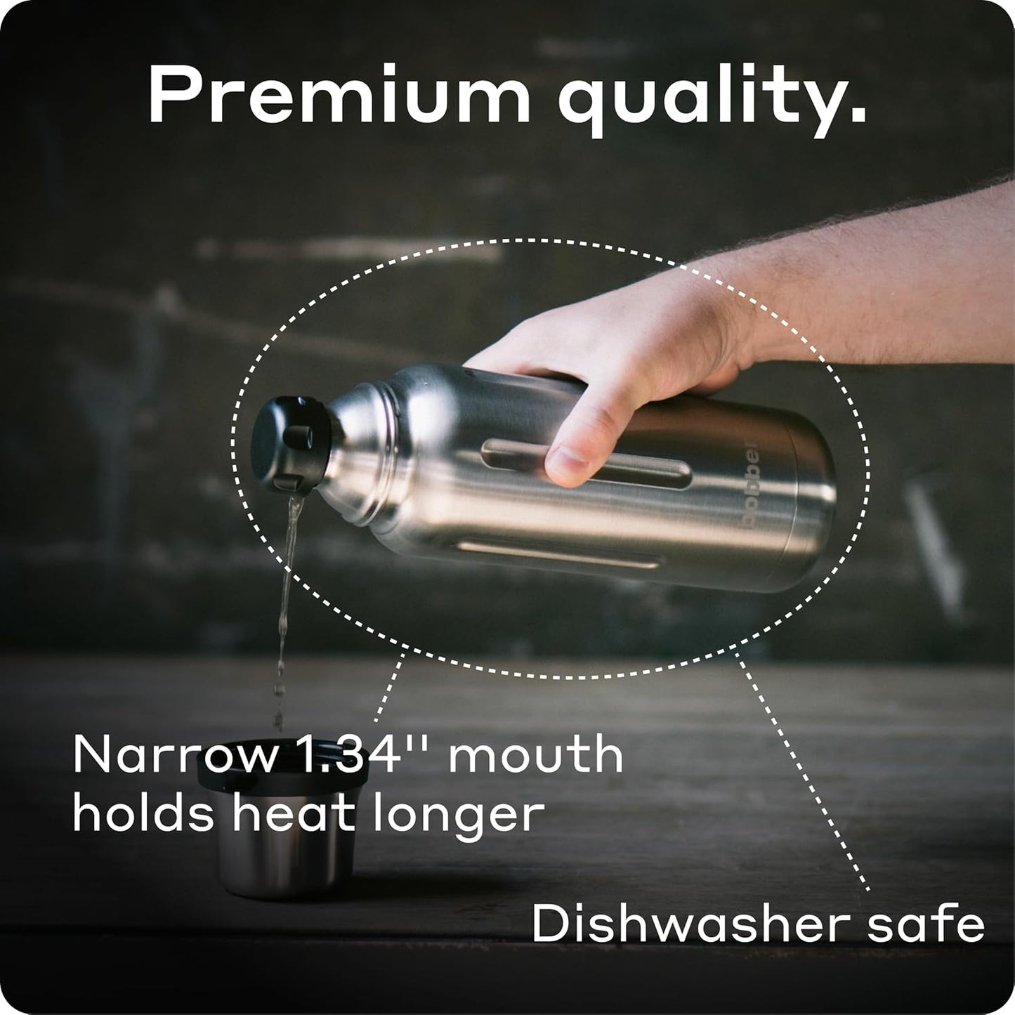 BOBBER 26 oz Stainless Steel Thermos for Hot Water with Cup – BPA-Free, Dishwasher Safe Coffee Thermos Flask – Keeps Hot for 36 Hours – Vacuum Insulated Hot Water Flask for Men, Tea (Sand Grey)