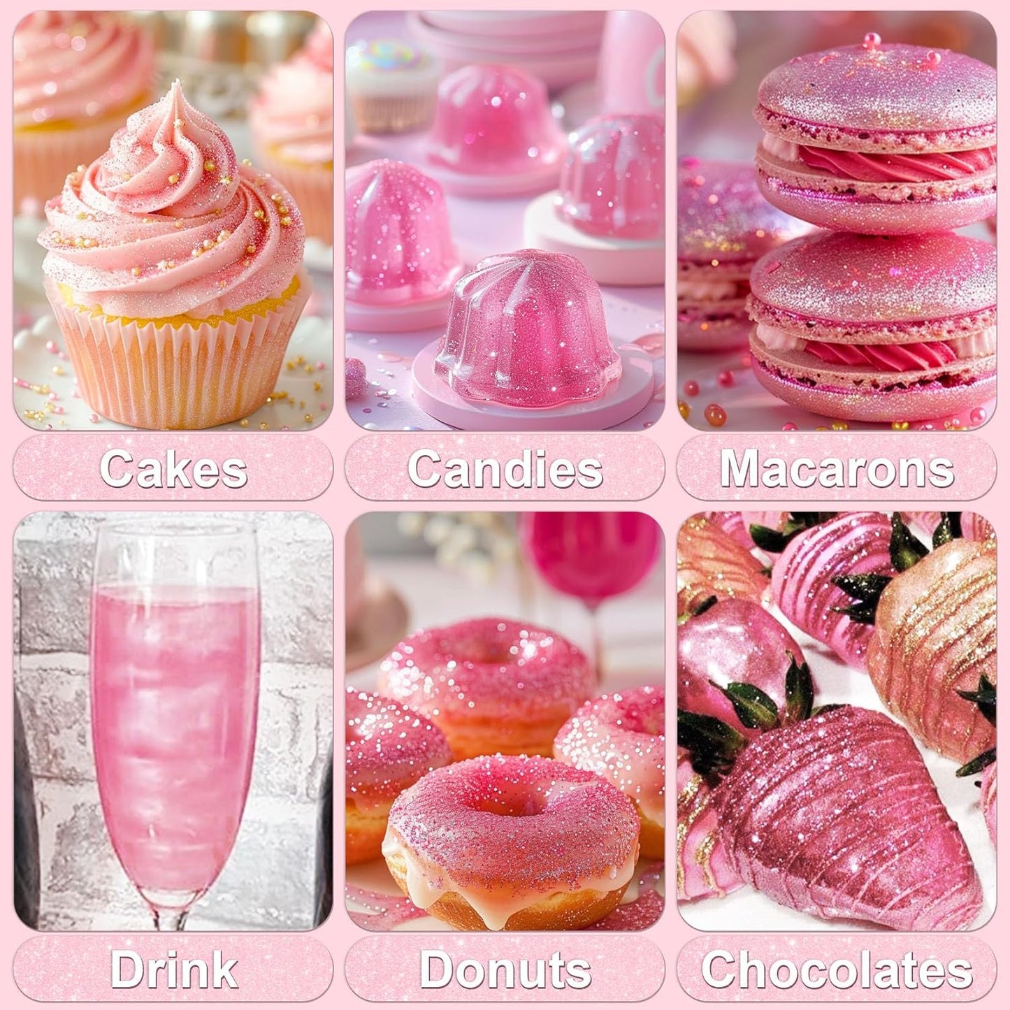 Pink Edible Glitter - 5g Food Grade Cake Decorating Shimmering Glitter, Edible Sprinkle Luster Dust for Drinks, Chocolates, Fondant, Strawberries, Cupcakes, Candy, Cookie - Vegan