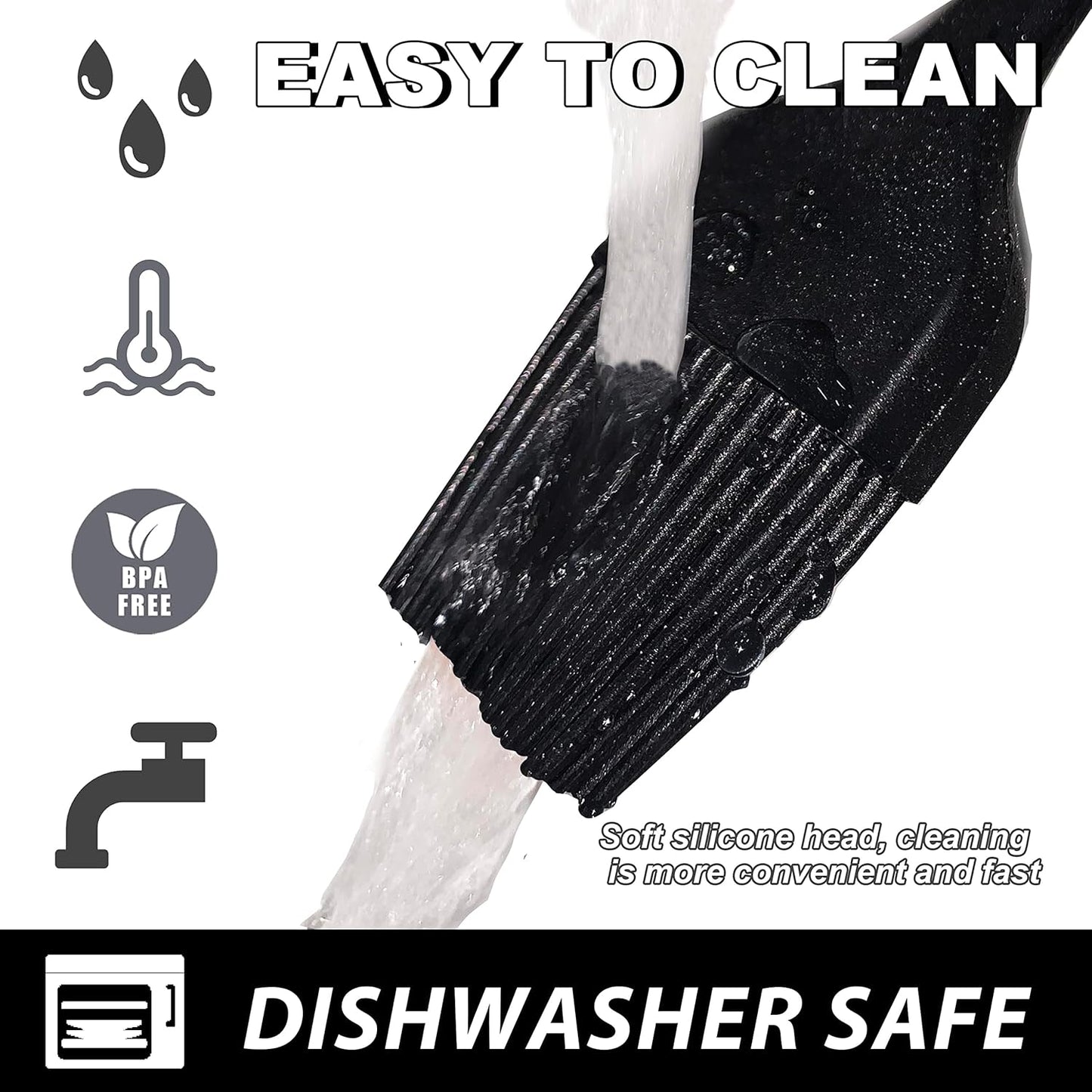 Anaeat 2 Pack Silicone Basting Pastry Brushes - Heat Resistant Brush with Soft Bristles, Hygienic One-Pieces Design, Marinade Brush Great in Baking for Spreading Oil Butter Sauce BBQ Grill (Black)