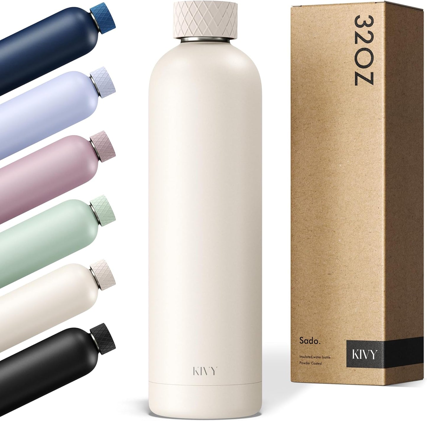 KIVY Insulated Water Bottle 32oz [LEAK PROOF] - Insulated Stainless Steel Water Bottle - Stainless Steel Drinking Water Bottle - Thermo Flask Drinking Bottle - BPA Free Water Bottle
